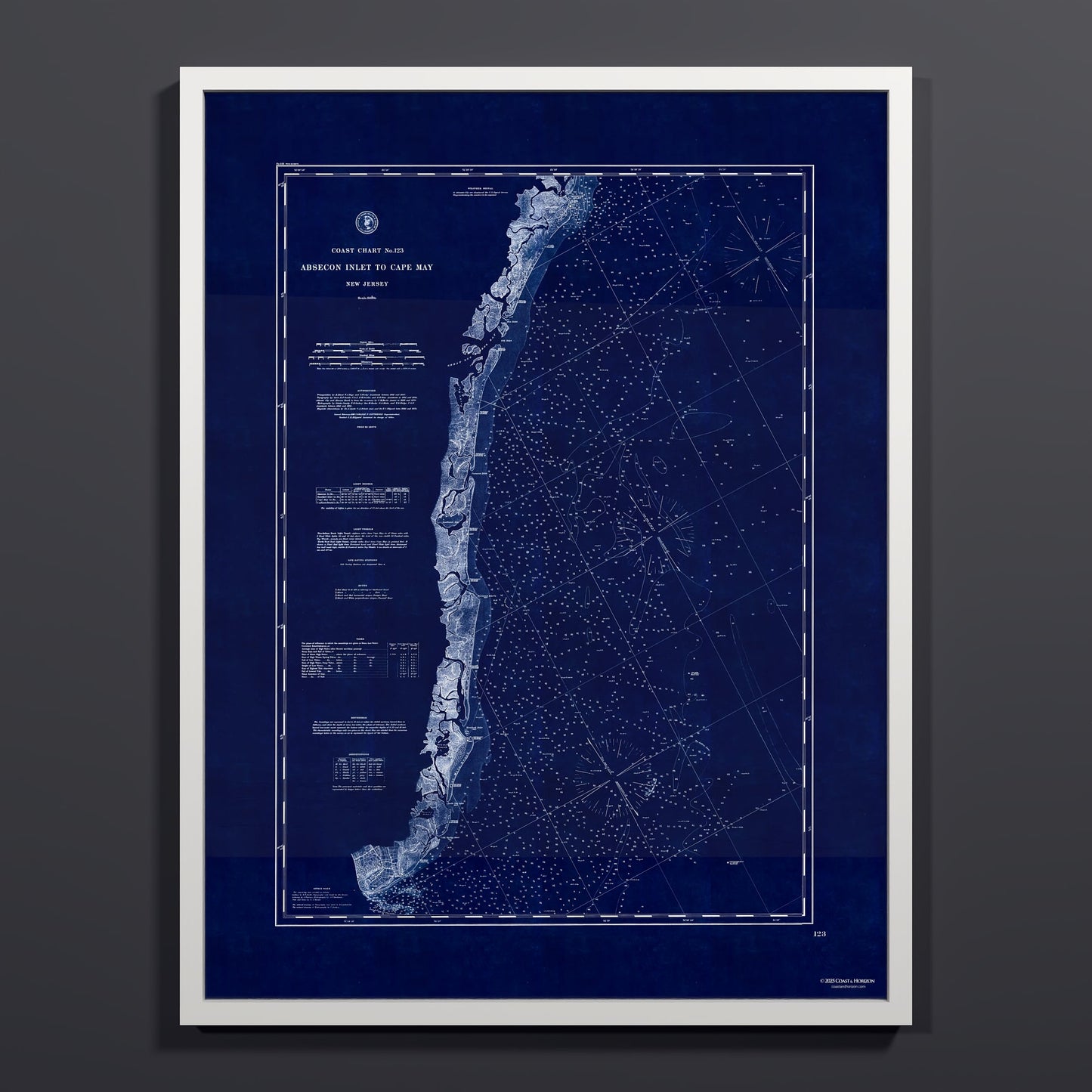 Absecon Inlet To Cape May INDIGO - L (60x80 cm / 24x32″) White Frame