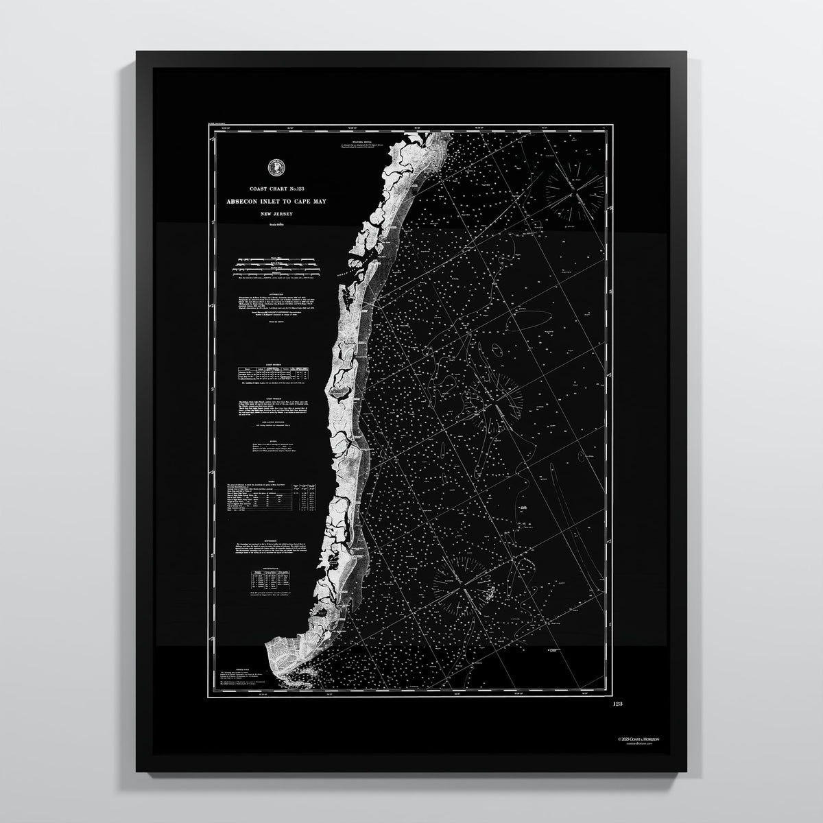 Absecon Inlet To Cape May NOIR - L (60x80 cm / 24x32″) Black Frame