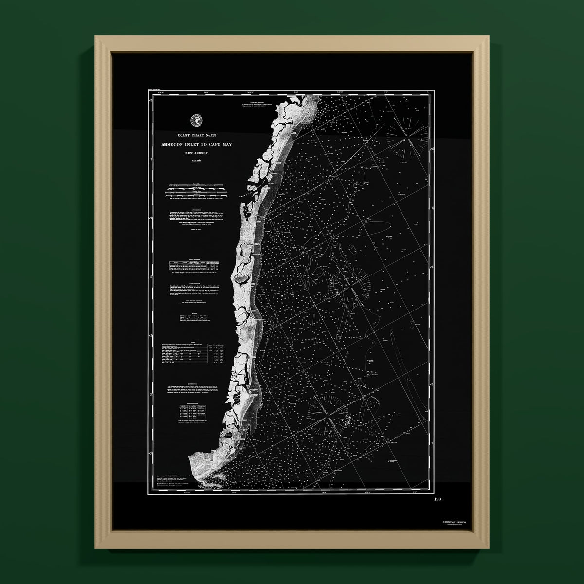 Absecon Inlet To Cape May NOIR - M (45x60 cm / 18x24″) Natural Frame
