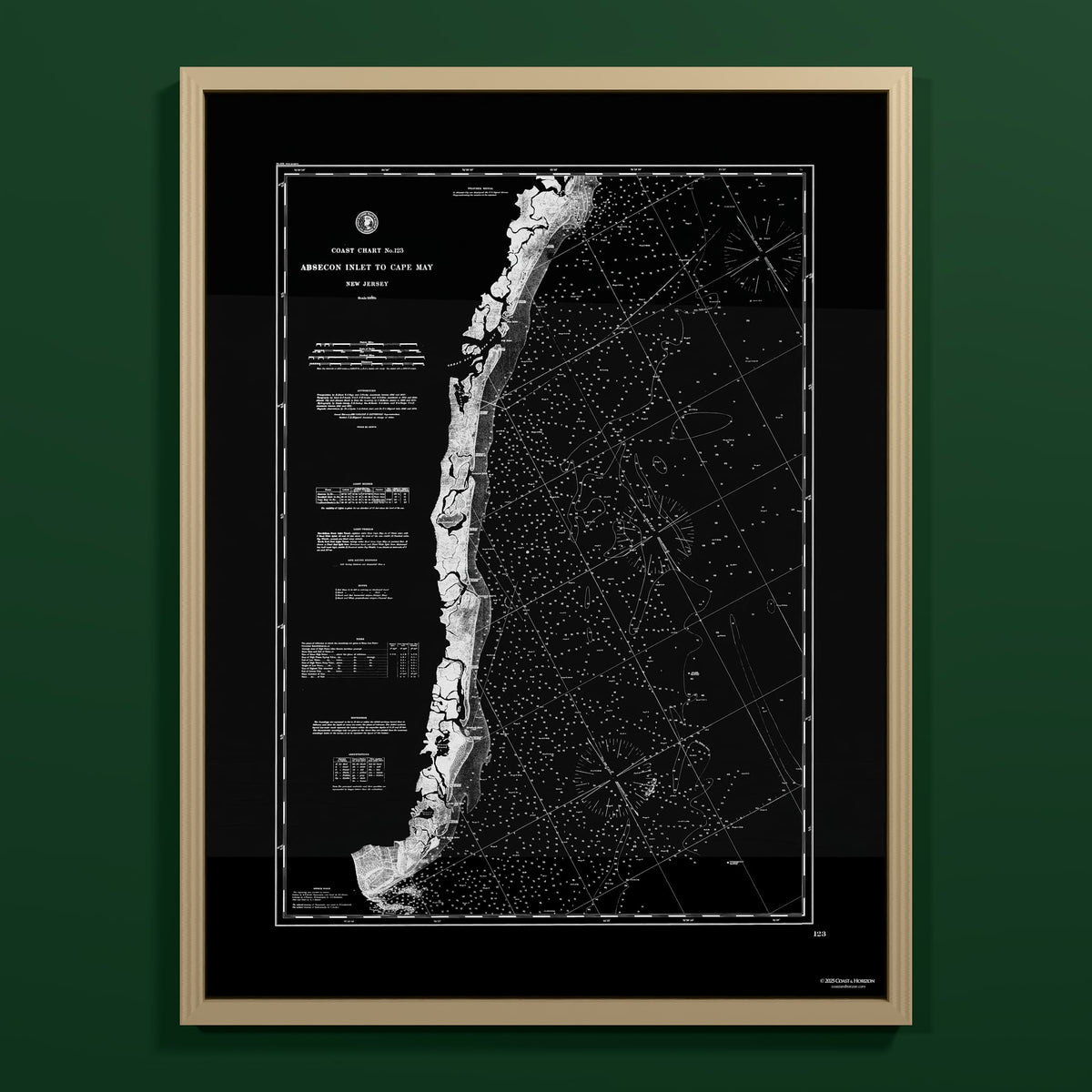 Absecon Inlet To Cape May NOIR - L (60x80 cm / 24x32″) Natural Frame