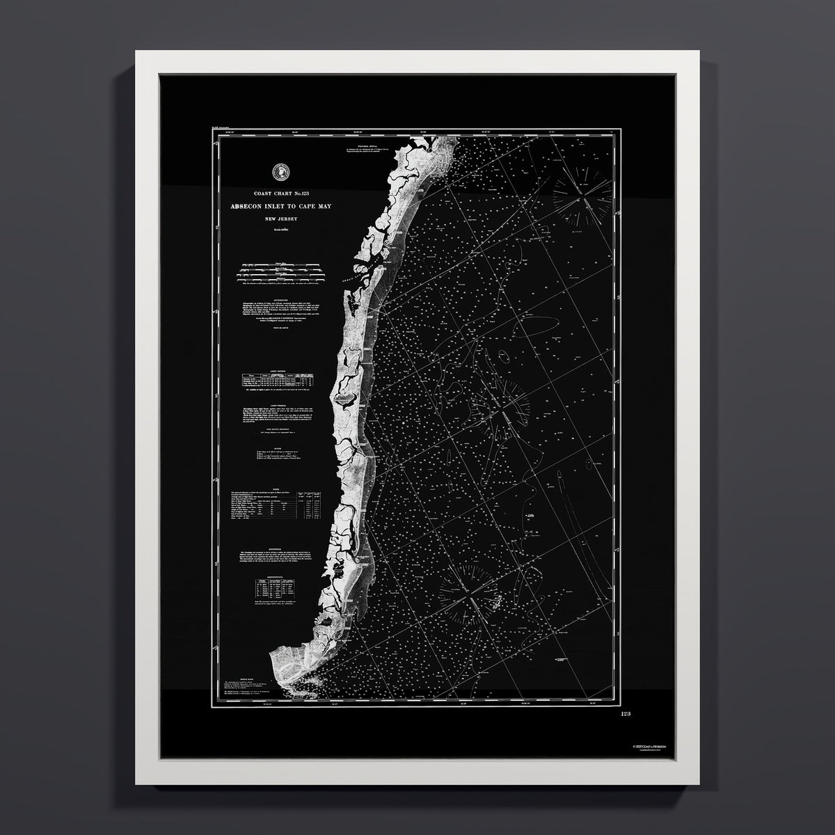 Absecon Inlet To Cape May NOIR - M (45x60 cm / 18x24″) White Frame