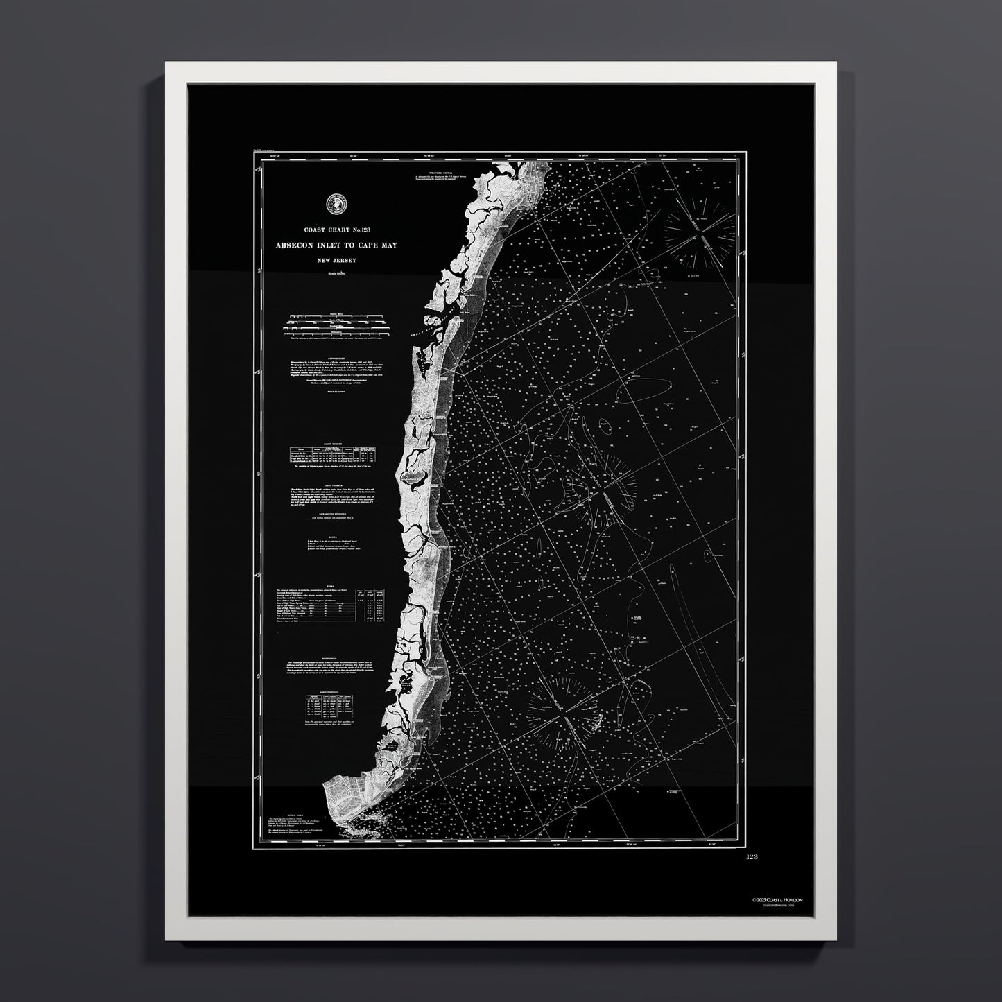 Absecon Inlet To Cape May NOIR - L (60x80 cm / 24x32″) White Frame