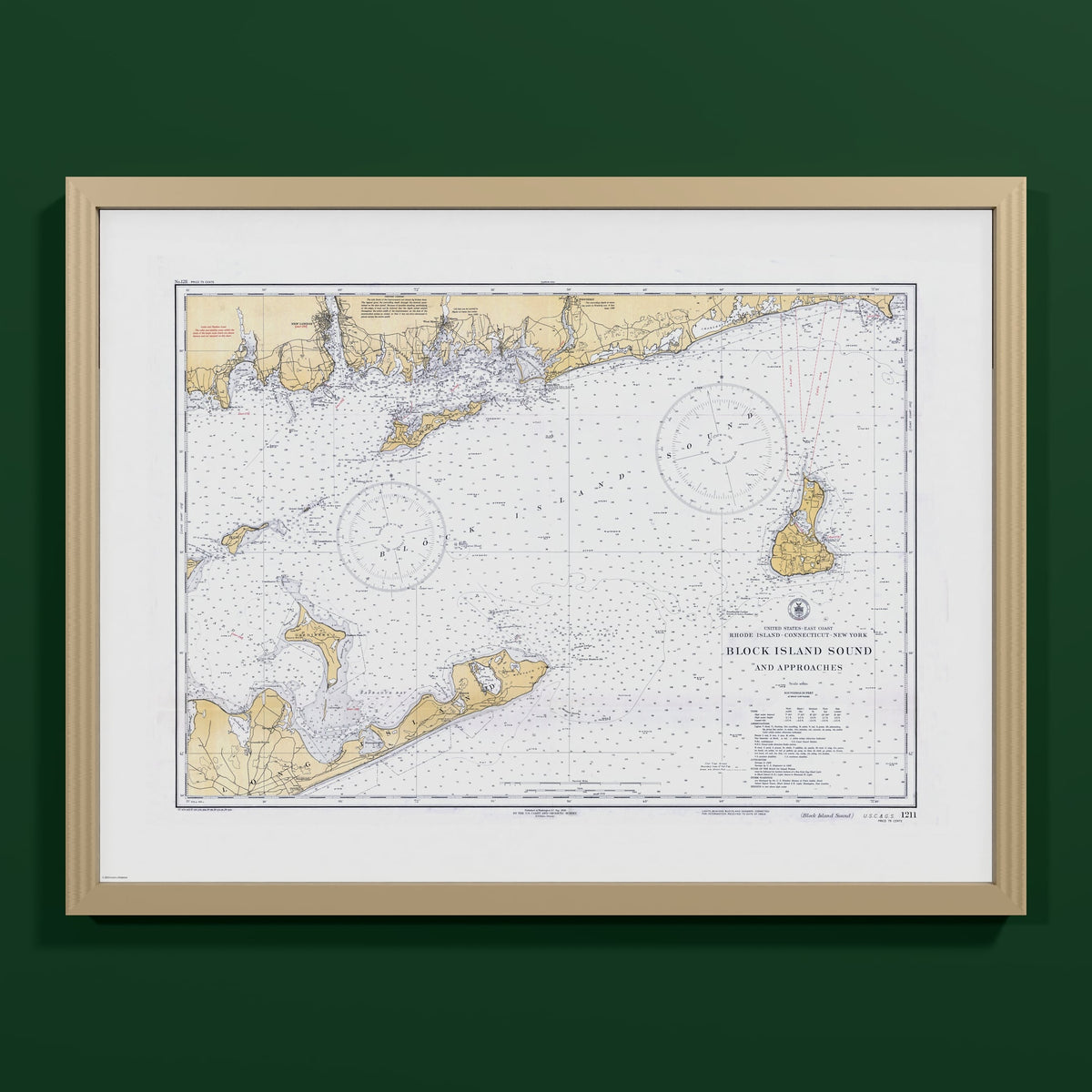 Block Island Sound and Approaches 1934 - M (45x60 cm / 18x24″) Natural Frame