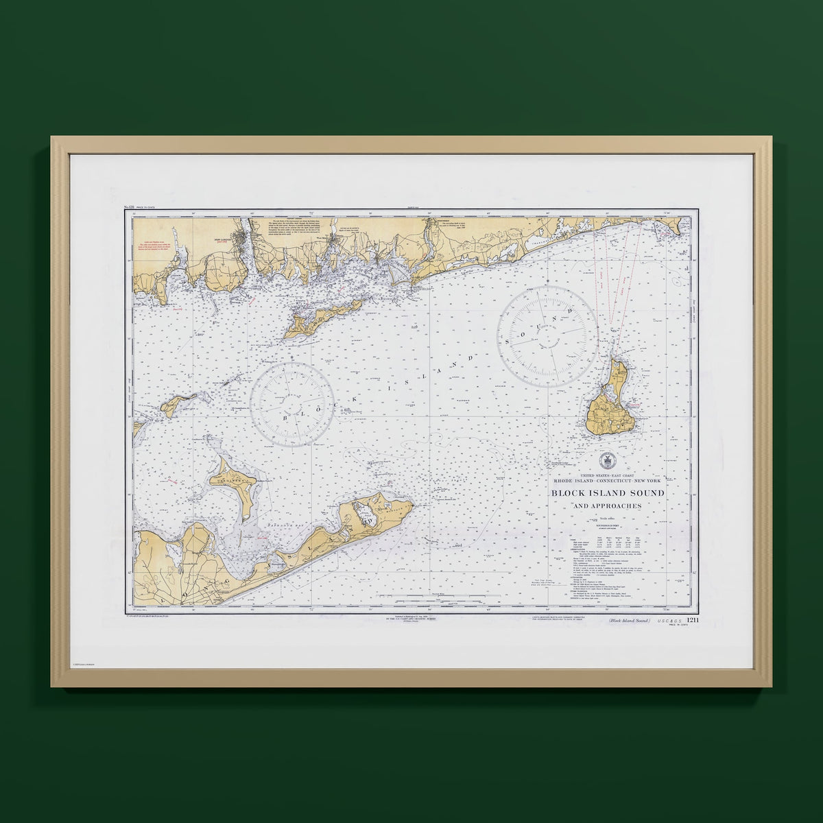 Block Island Sound and Approaches 1934 - L (60x80 cm / 24x32″) Natural Frame
