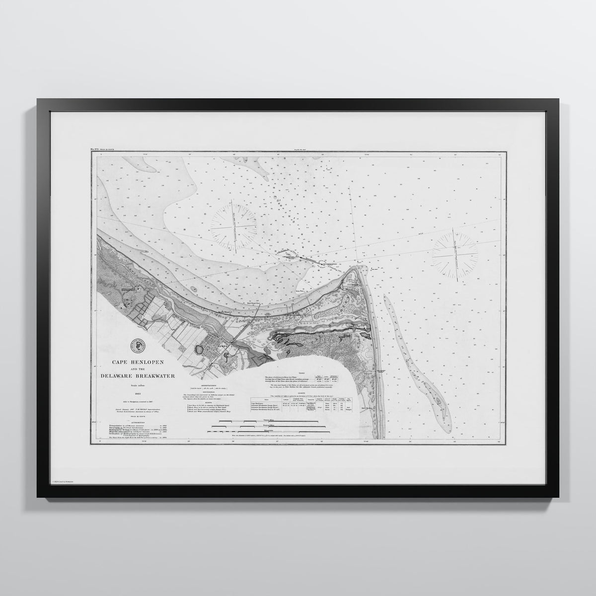 Cape Henlopen & the Delaware Breakwater 1883 - L (60x80 cm / 24x32″) Black Frame