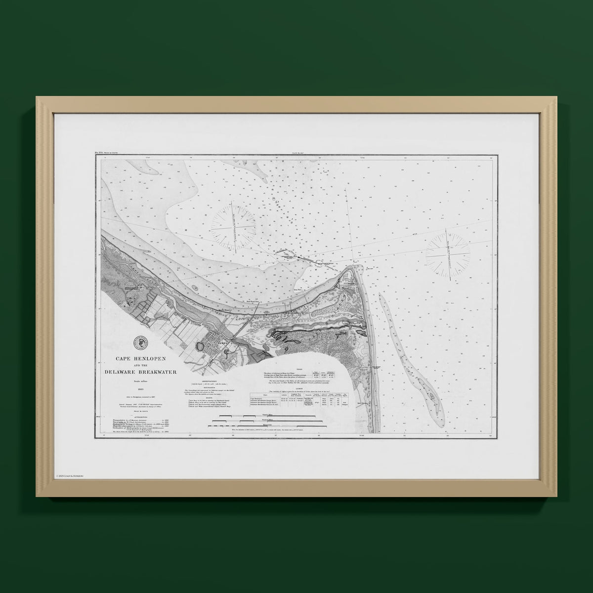 Cape Henlopen & the Delaware Breakwater 1883 - M (45x60 cm / 18x24″) Natural Frame