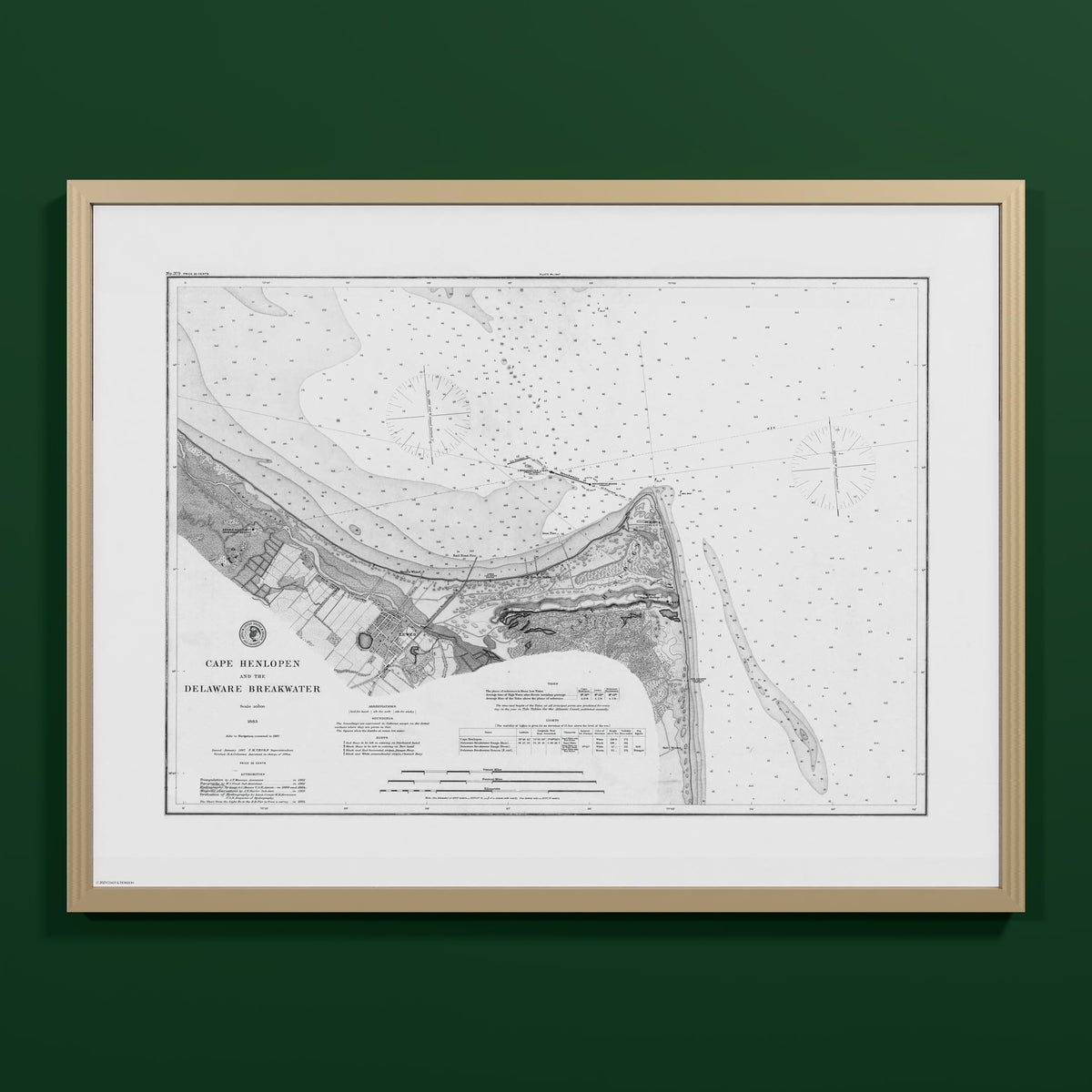 Cape Henlopen & the Delaware Breakwater 1883 - L (60x80 cm / 24x32″) Natural Frame
