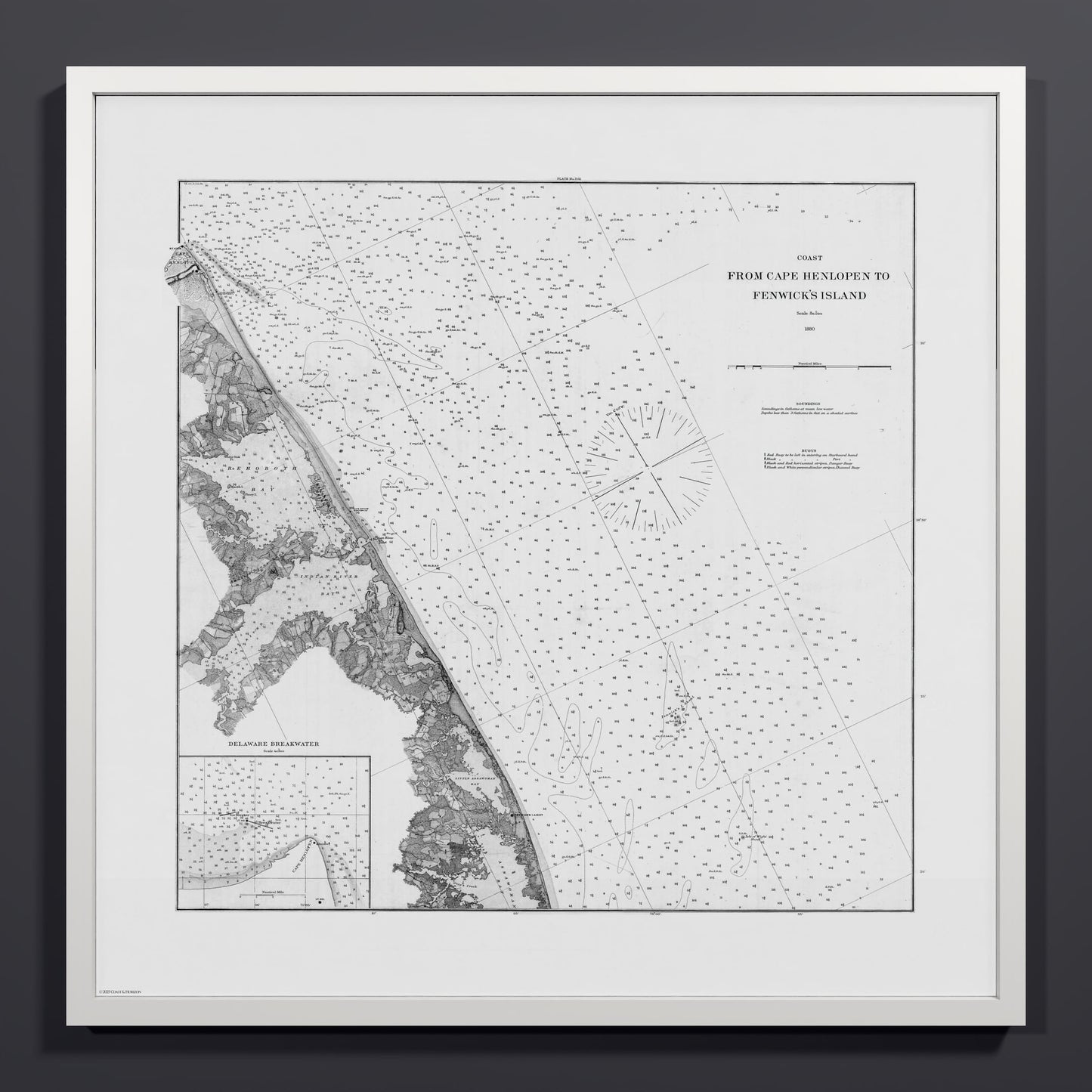 Cape Henlopen to Fenwicks Island 1880 - L (70x70 cm / 28x28″) White Frame