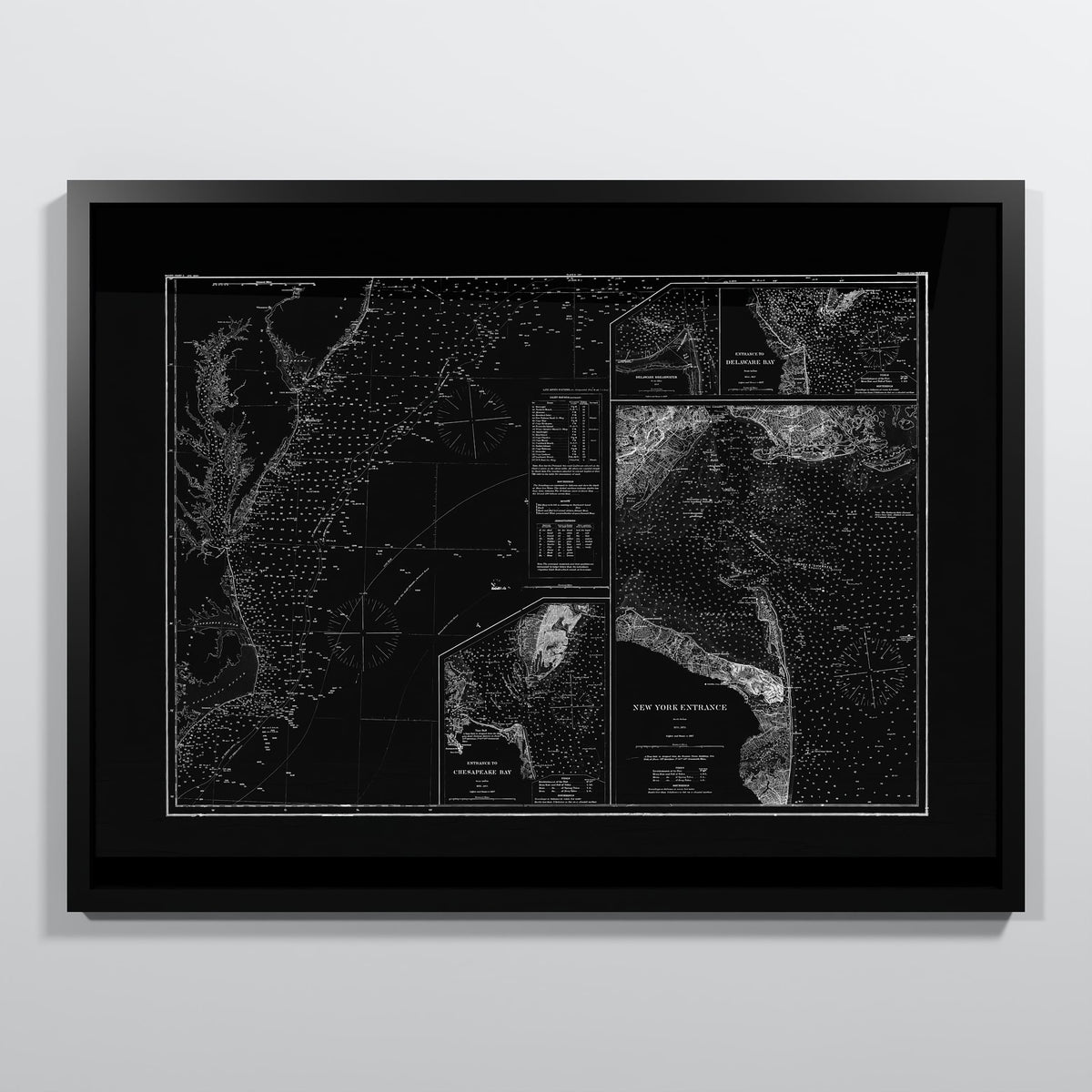 Entrance to Chesapeake Bay Delaware Bay and New York 1875 - L (60x80 cm / 24x32″) Black Frame