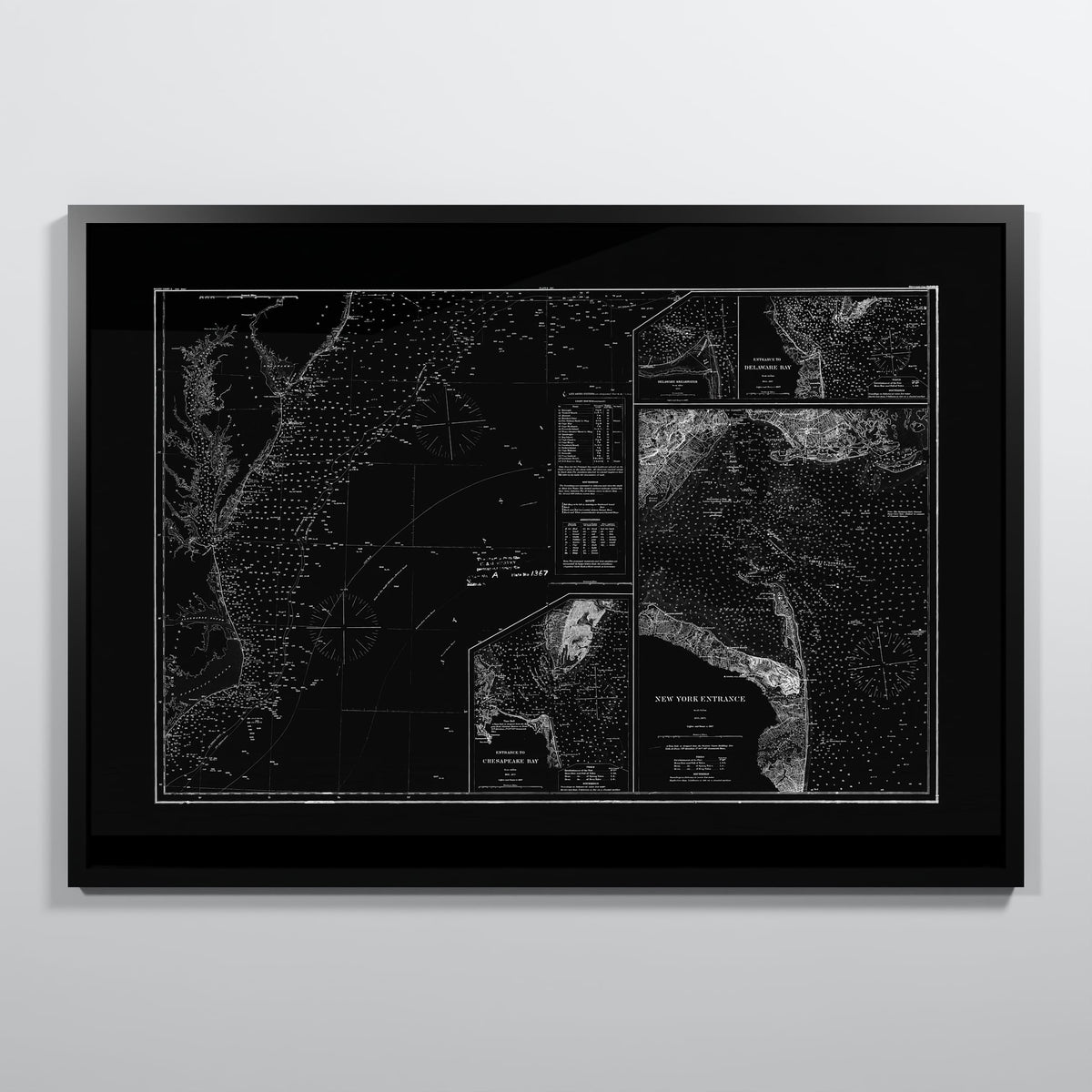 Entrance to Chesapeake Bay Delaware Bay and New York 1875 - XL (70x100 cm / 28x40″) Black Frame