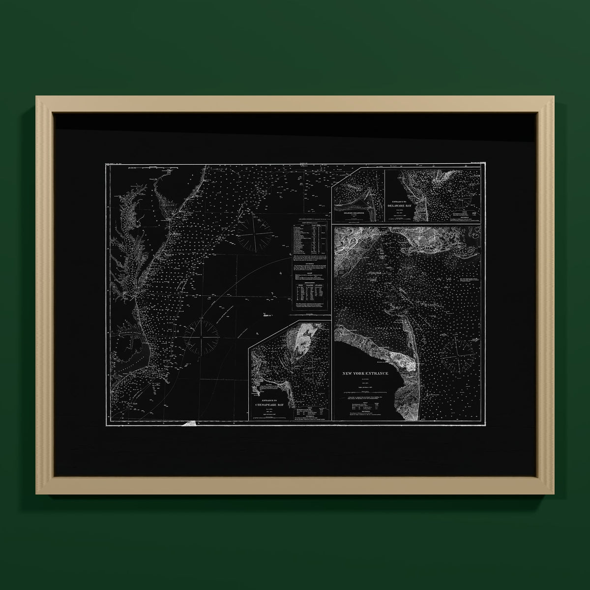 Entrance to Chesapeake Bay Delaware Bay and New York 1875 - M (45x60 cm / 18x24″) Natural Frame