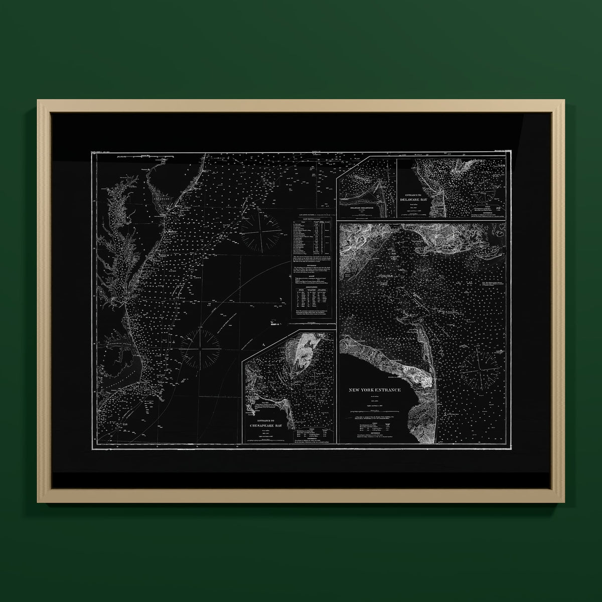 Entrance to Chesapeake Bay Delaware Bay and New York 1875 - L (60x80 cm / 24x32″) Natural Frame