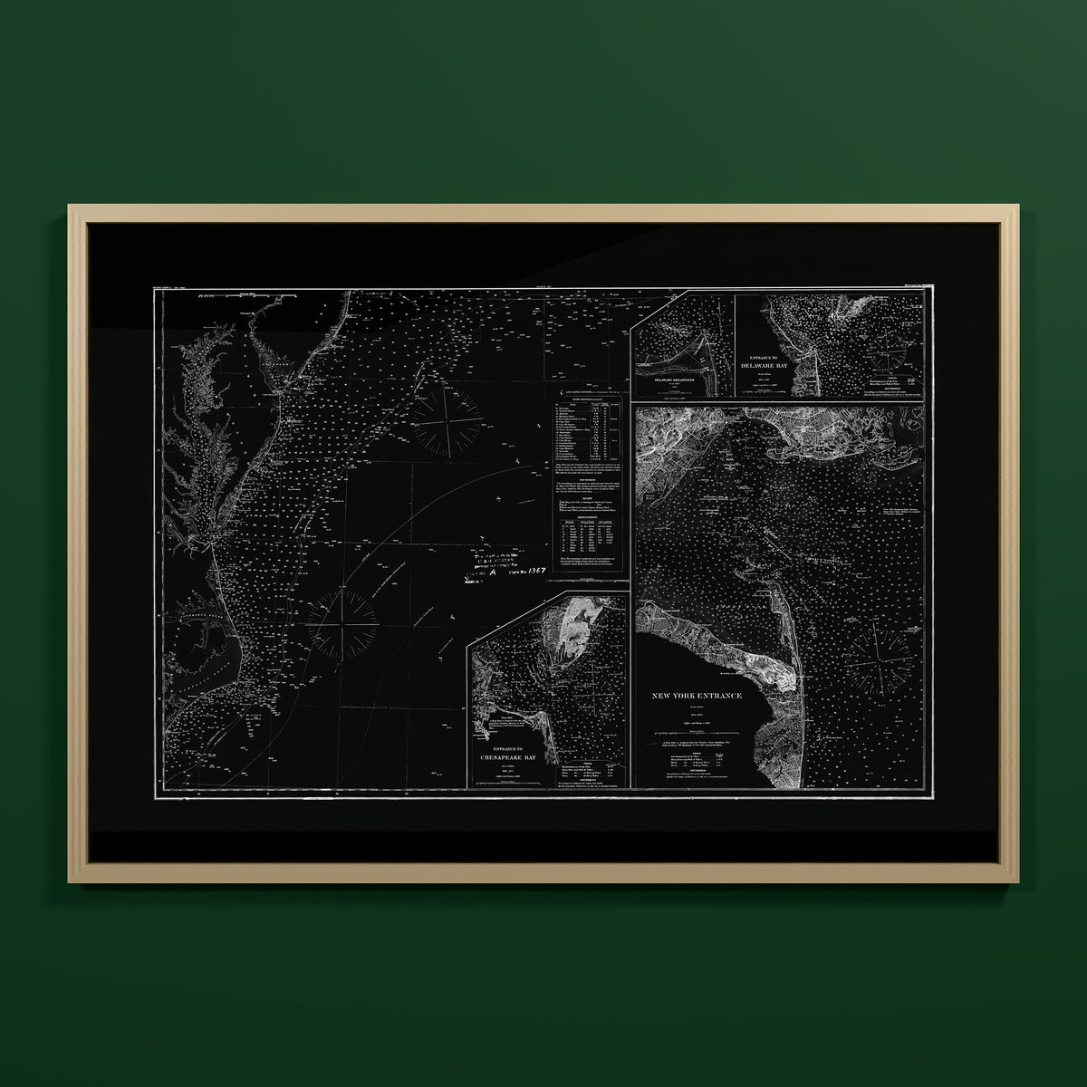 Entrance to Chesapeake Bay Delaware Bay and New York 1875 - XL (70x100 cm / 28x40″) Natural Frame