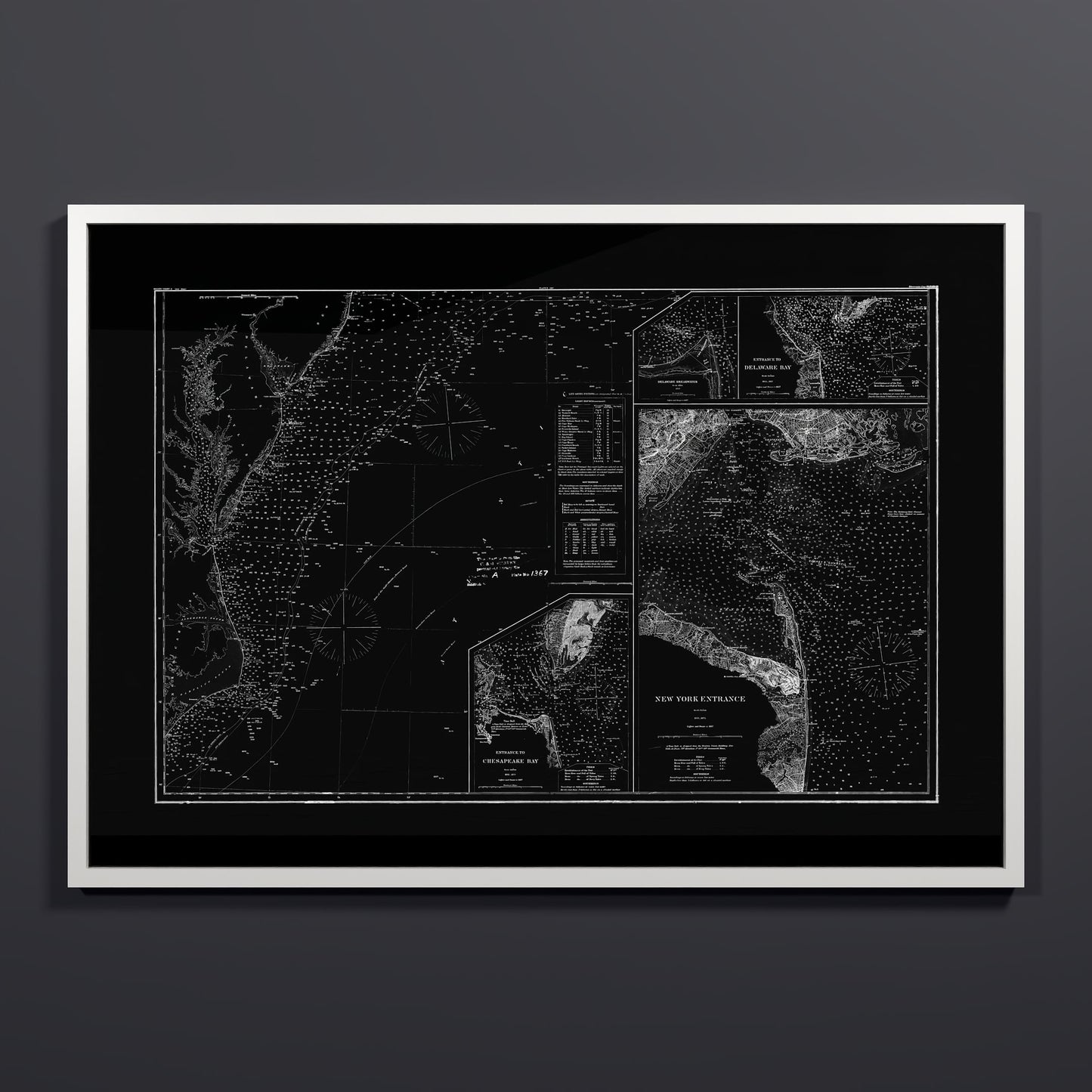 Entrance to Chesapeake Bay Delaware Bay and New York 1875 - XL (70x100 cm / 28x40″) White Frame