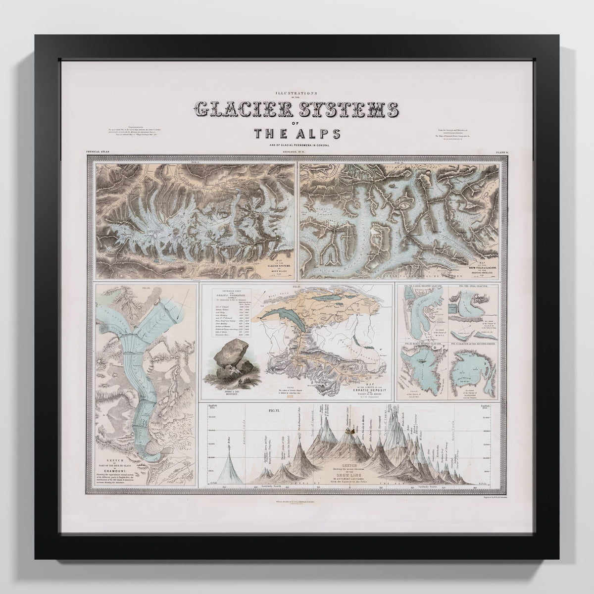 Glaciers of the Alps 1856 - S (40x40 cm / 16x16″) Black Frame
