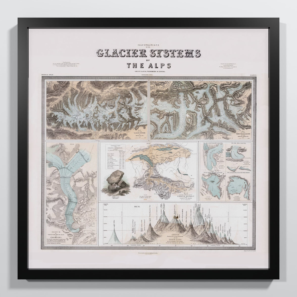 Glaciers of the Alps 1856 - M (50x50 cm / 20x20″) Black Frame