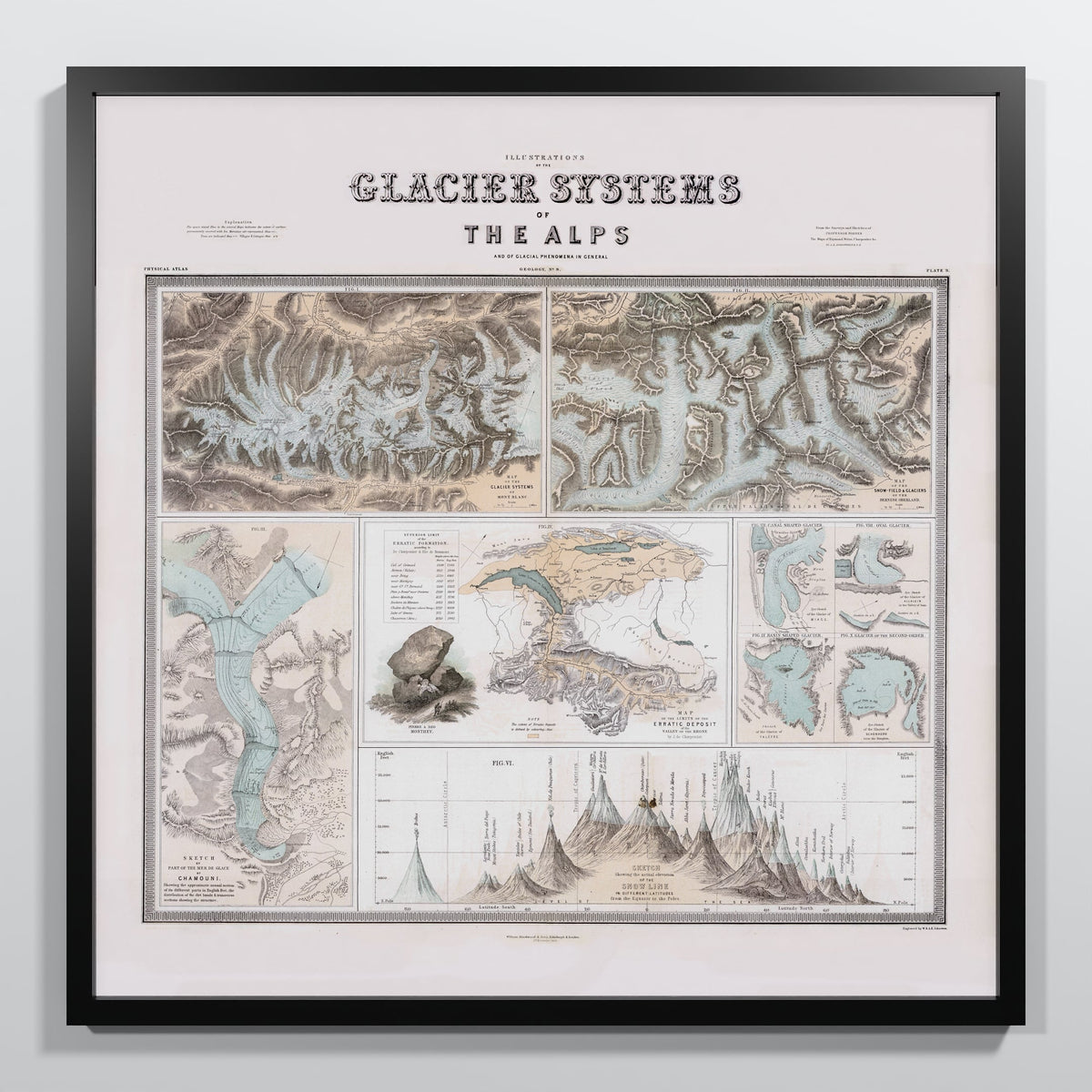 Glaciers of the Alps 1856 - L (70x70 cm / 28x28″) Black Frame