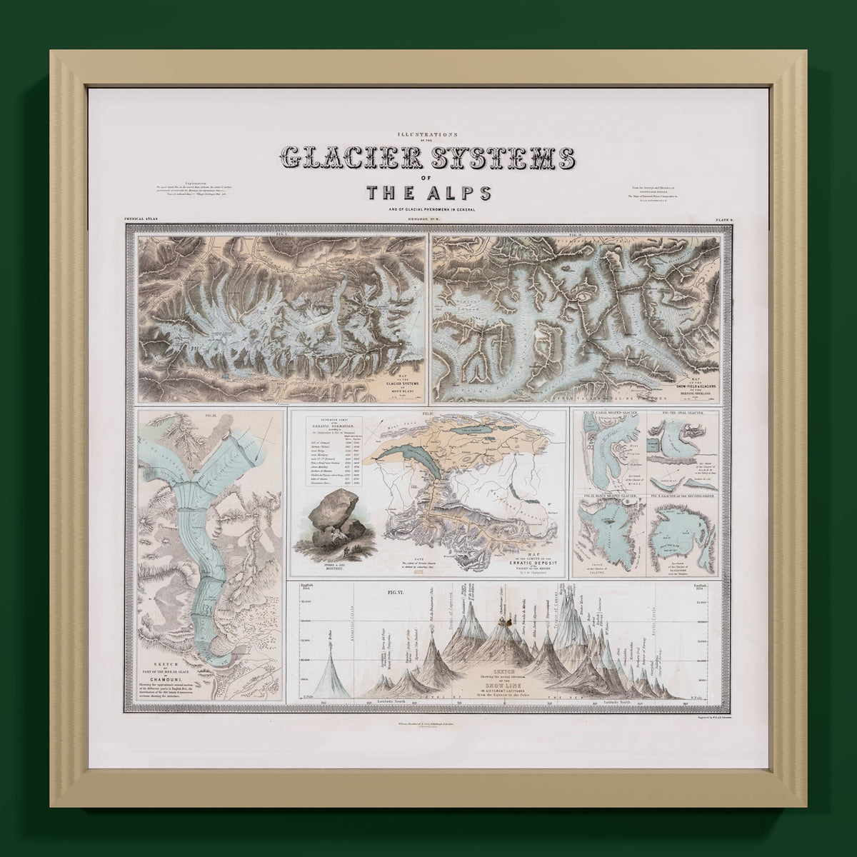 Glaciers of the Alps 1856 - S (40x40 cm / 16x16″) Natural Frame