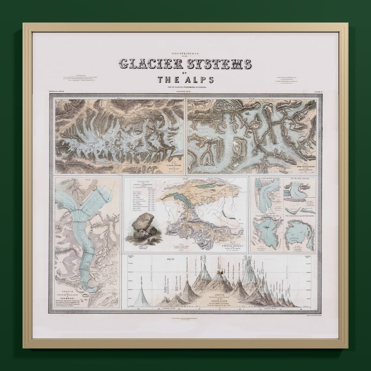 Glaciers of the Alps 1856 - L (70x70 cm / 28x28″) Natural Frame