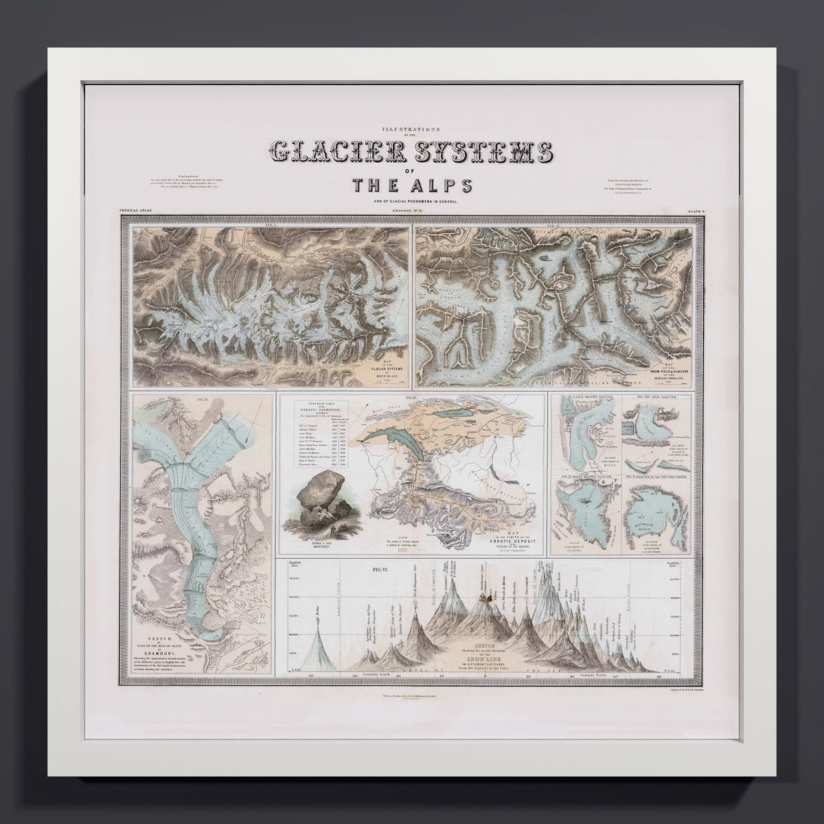 Glaciers of the Alps 1856 - S (40x40 cm / 16x16″) White Frame