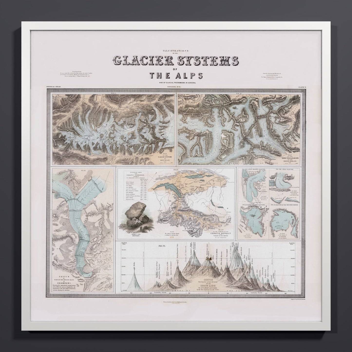 Glaciers of the Alps 1856 - L (70x70 cm / 28x28″) White Frame