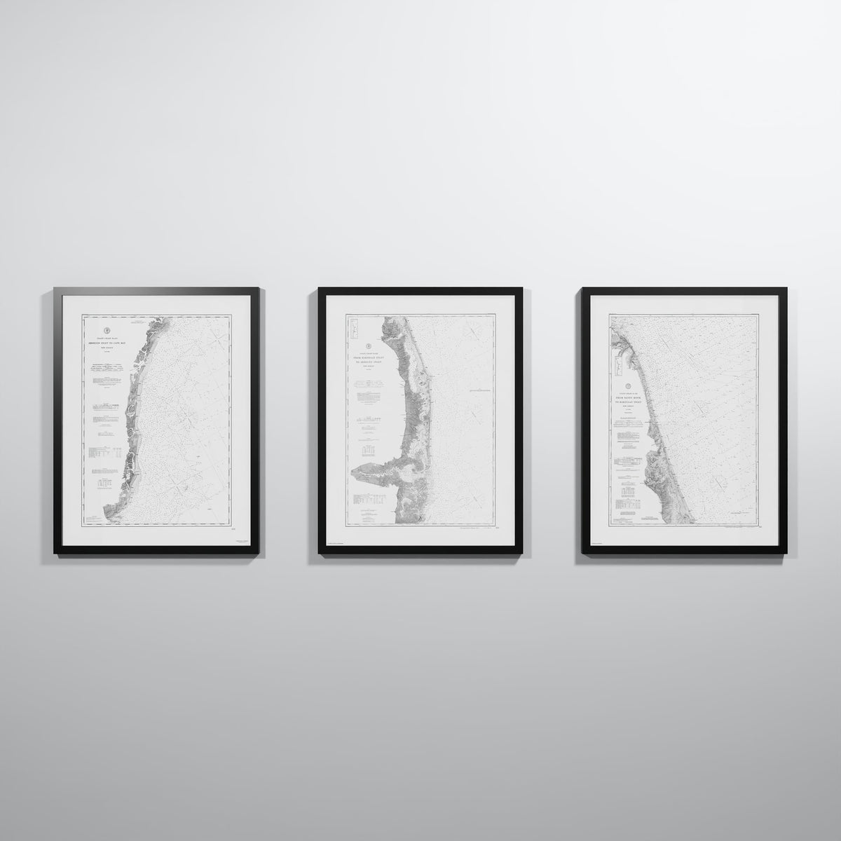 Jersey Shore Triptych - 18" × 24" Black Frame