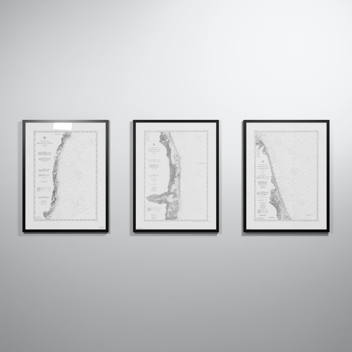 Jersey Shore Triptych - 24" × 32" Black Frame