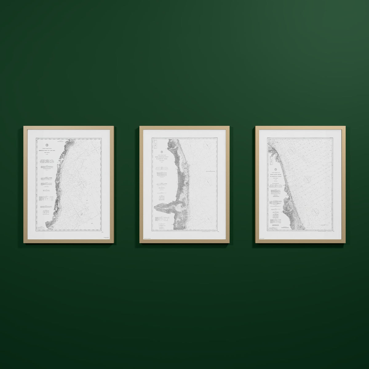 Jersey Shore Triptych - 18" × 24" Natural Wood Frame