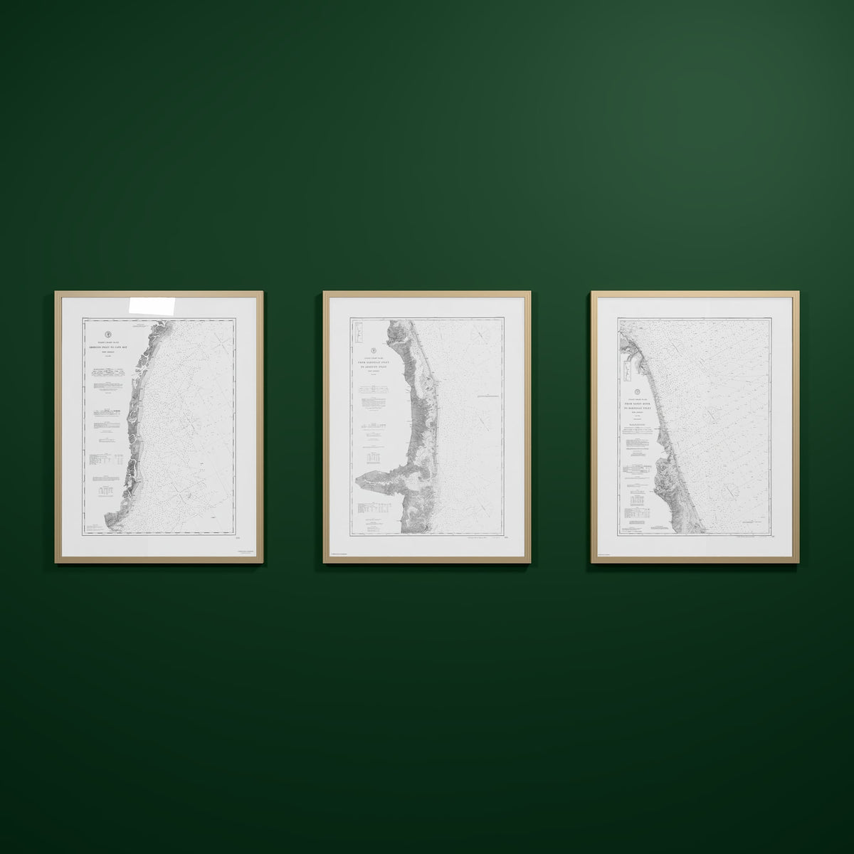 Jersey Shore Triptych - 24" × 32" Natural Wood Frame