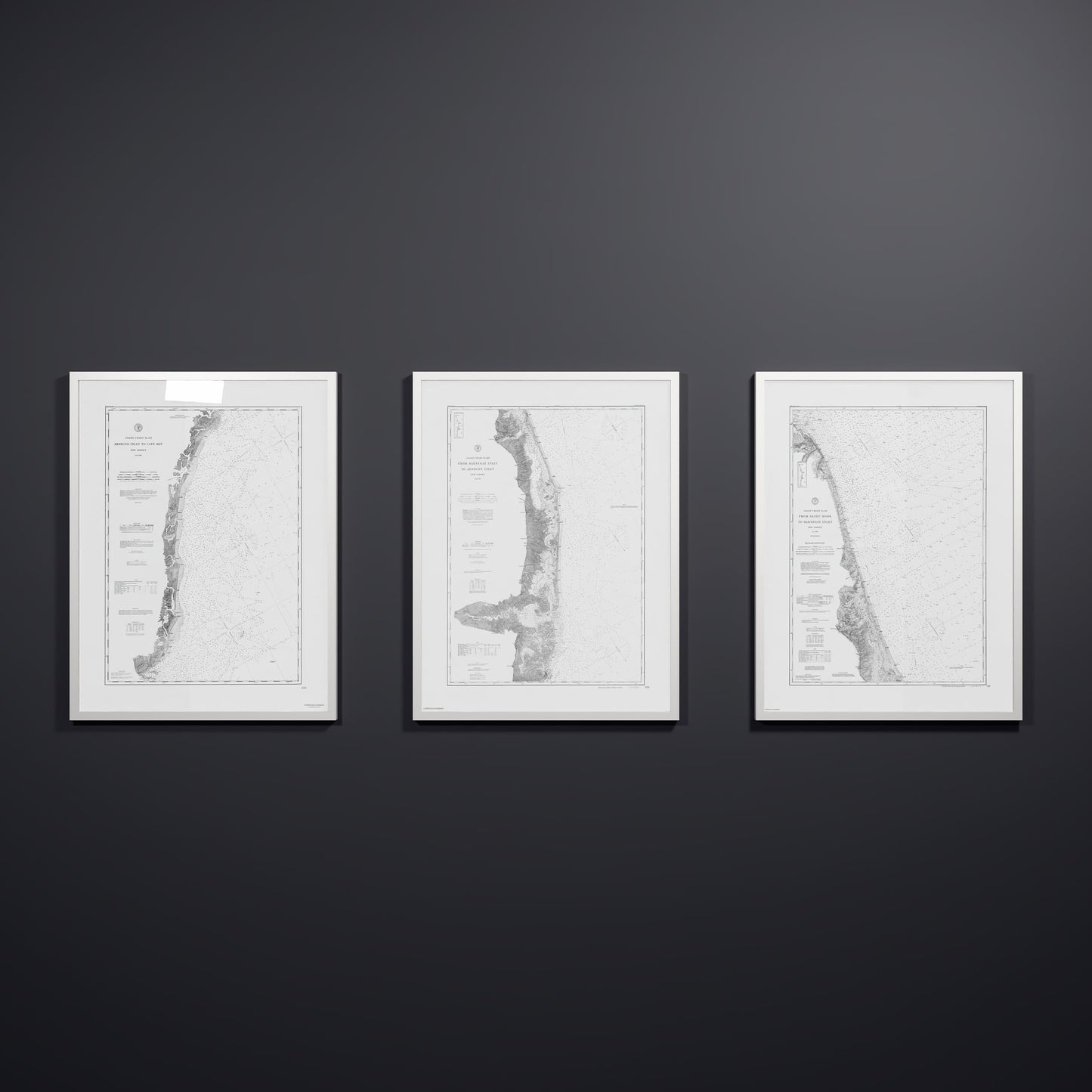 Jersey Shore Triptych - 24" × 32" White Frame