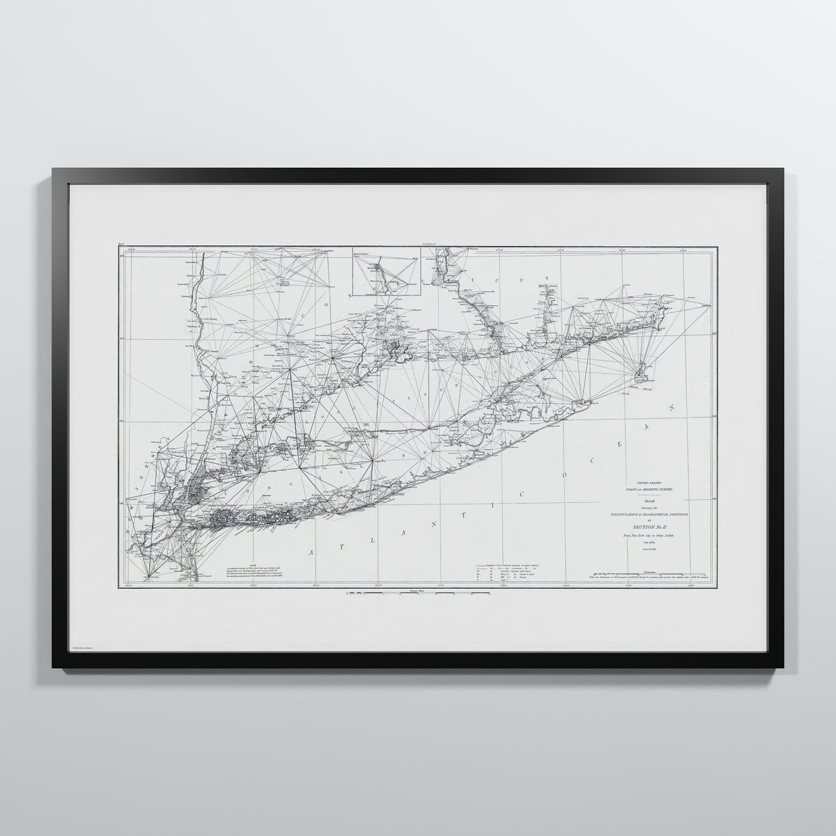 Long Island Sound Triangulation 1881 - 24x36h Black Frame