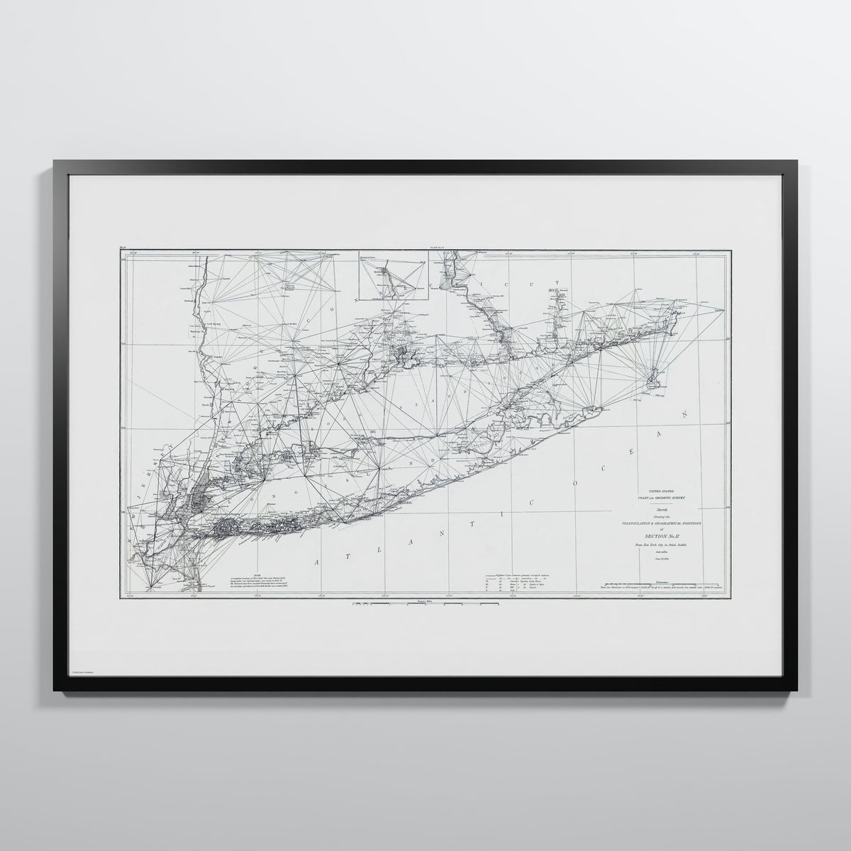 Long Island Sound Triangulation 1881 - 28x40h Black Frame