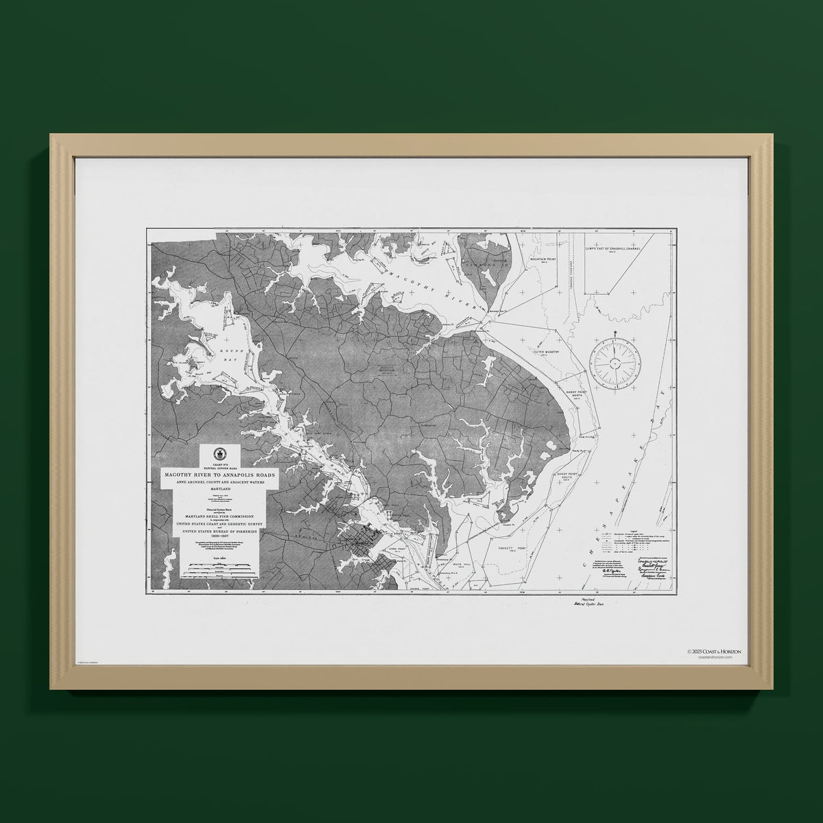 Magothy River to Annapolis Roads Natural Oyster Bars 1906 - M (45x60 cm / 18x24″) Natural Frame