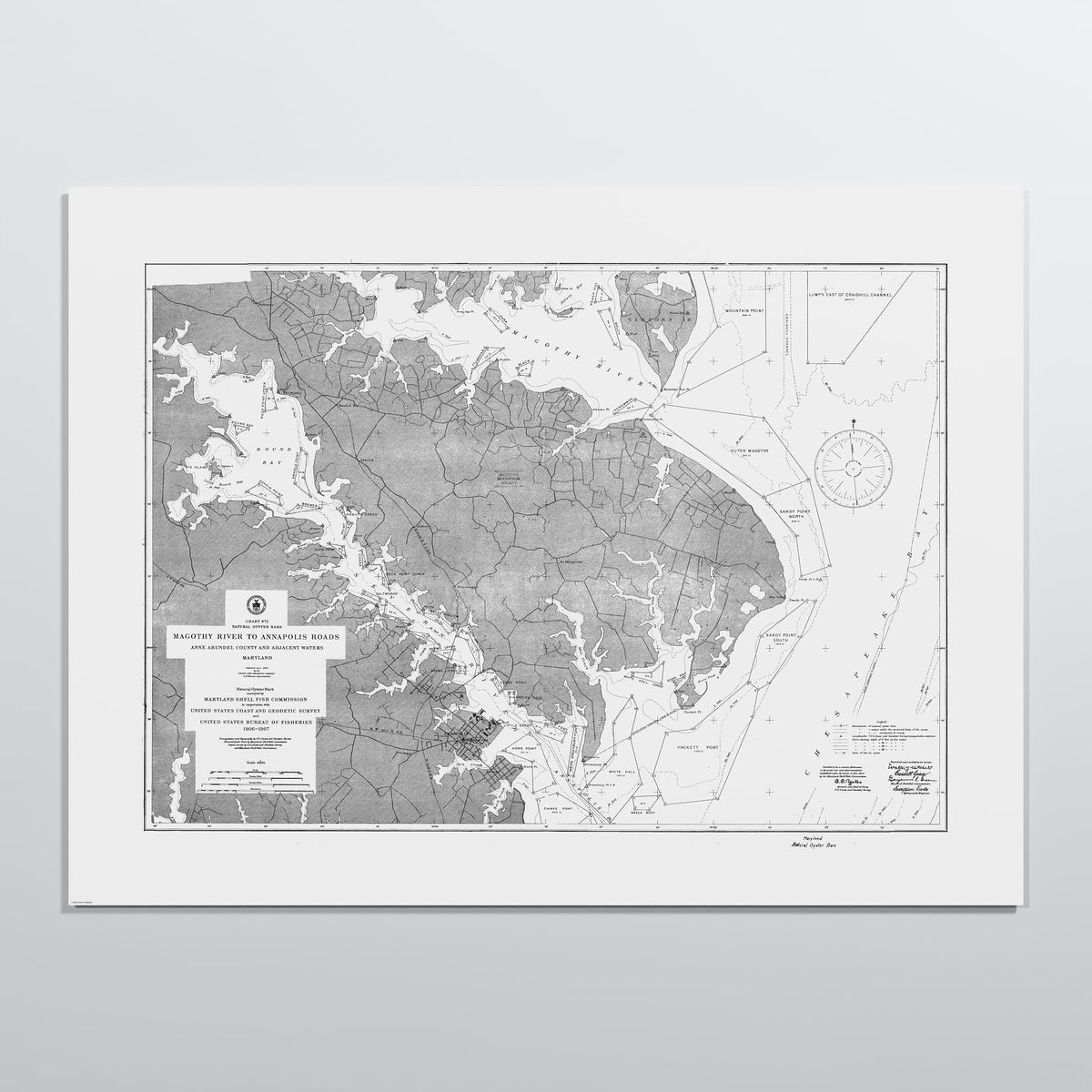 Magothy River to Annapolis Roads Natural Oyster Bars 1906 - L (60x80 cm / 24x32″) Print Only