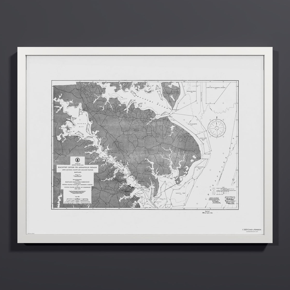 Magothy River to Annapolis Roads Natural Oyster Bars 1906 - M (45x60 cm / 18x24″) White Frame