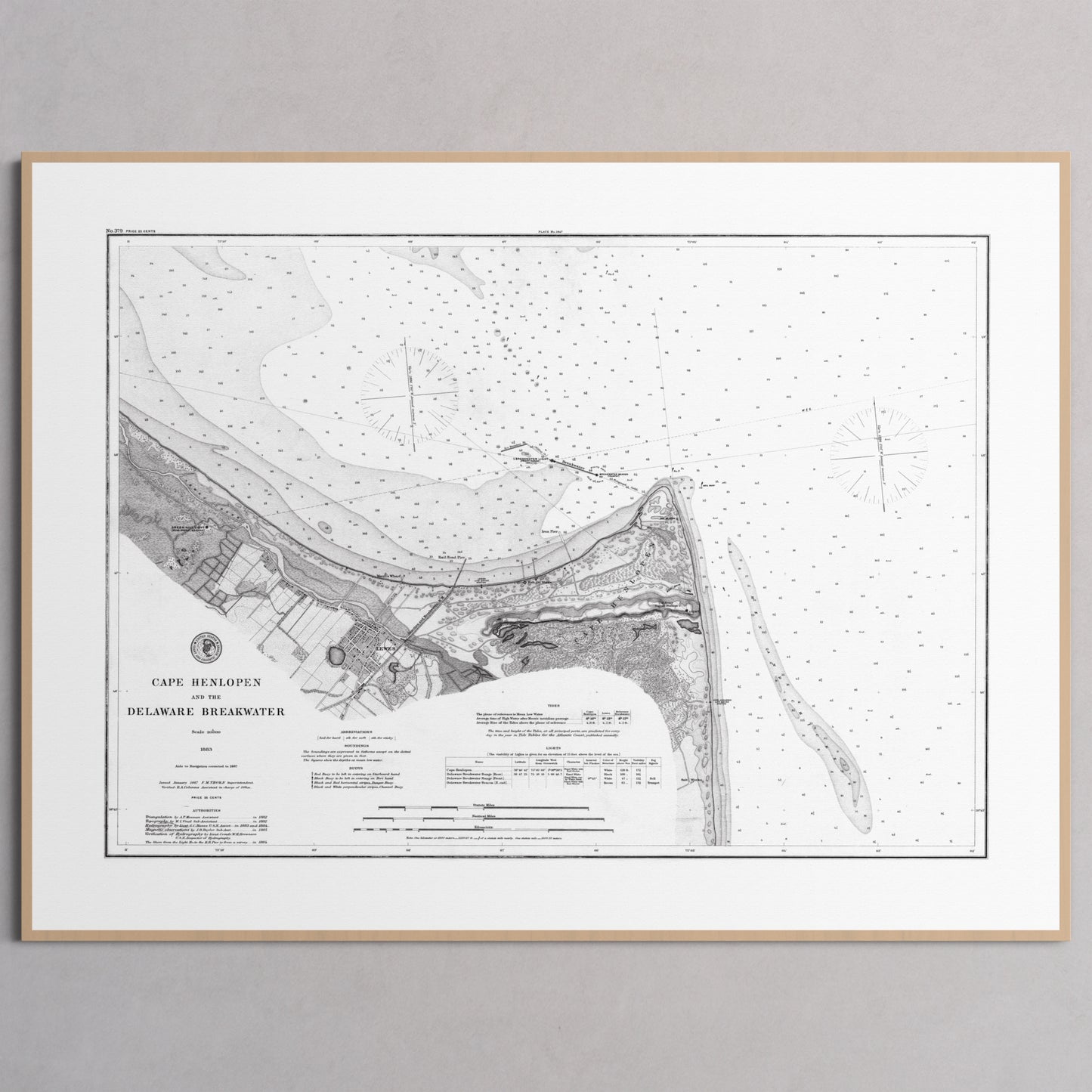Cape Henlopen & the Delaware Breakwater 1883 - L (60x80 cm / 24x32″) Natural Frame