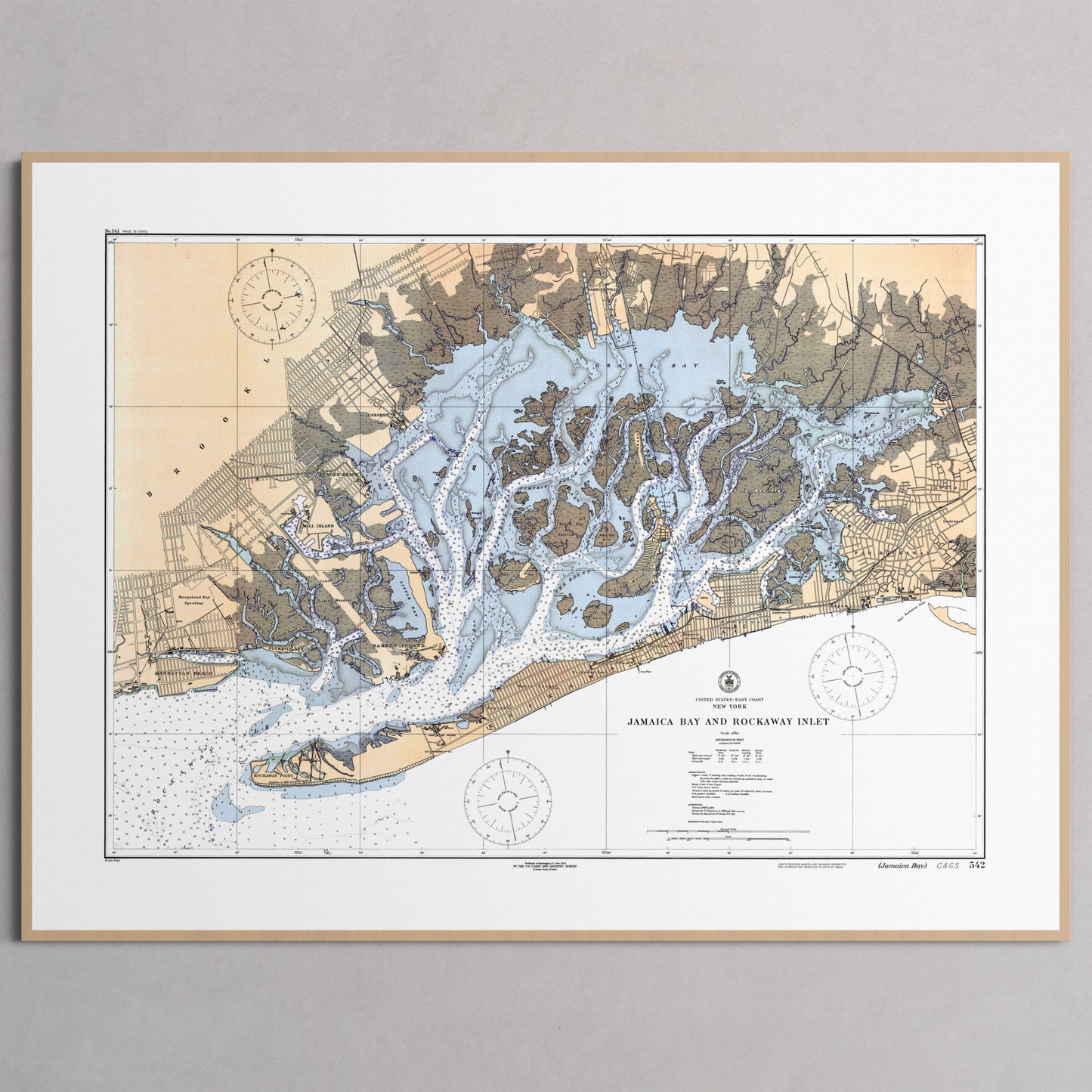 Jamaica Bay And Rockaway Inlet 1924 - L (60x80 cm / 24x32″) Natural Frame