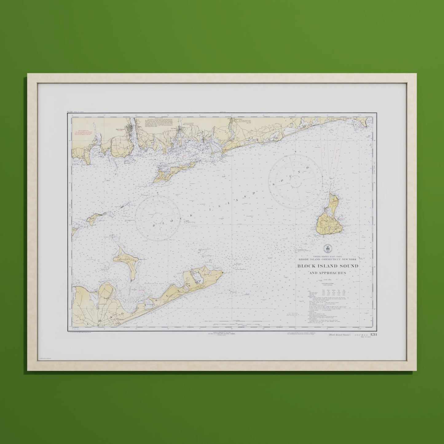 Block Island Sound and Approaches 1934 - L (60x80 cm / 24x32″) Natural Frame