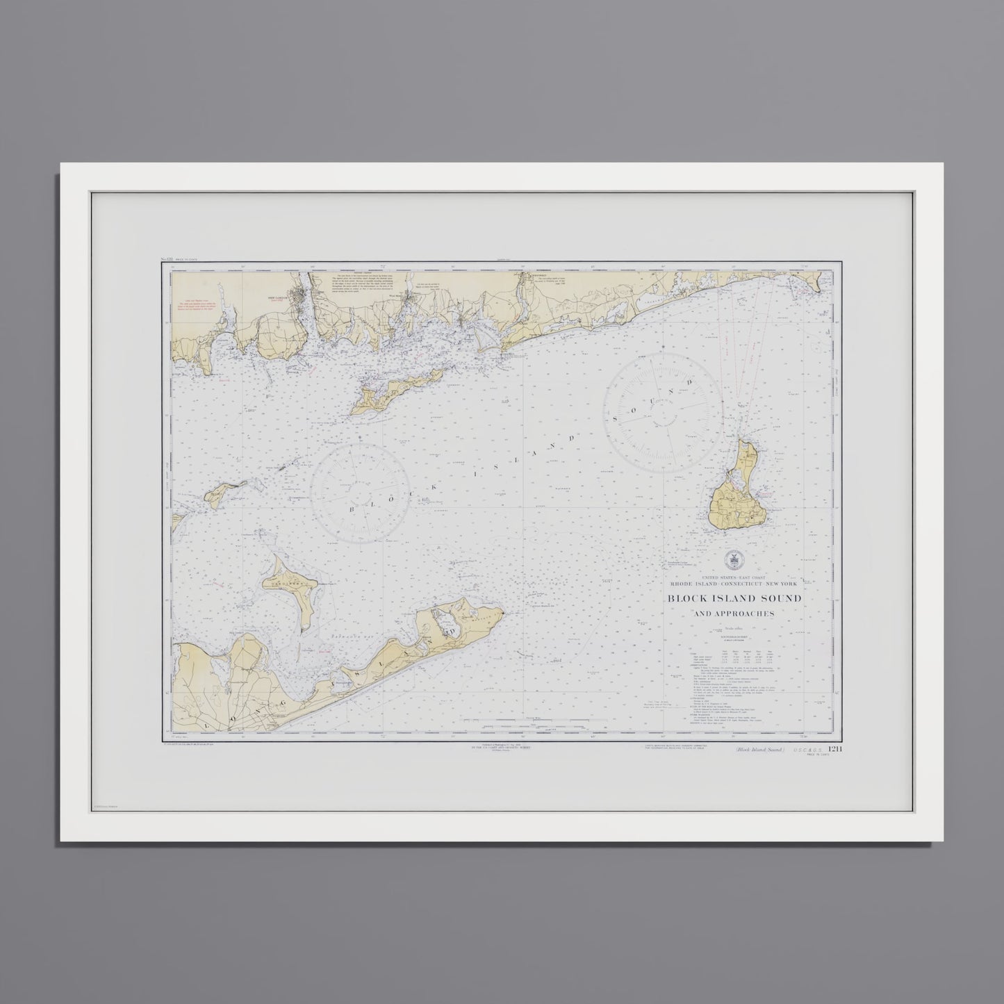Block Island Sound and Approaches 1934 - M (45x60 cm / 18x24″) White Frame