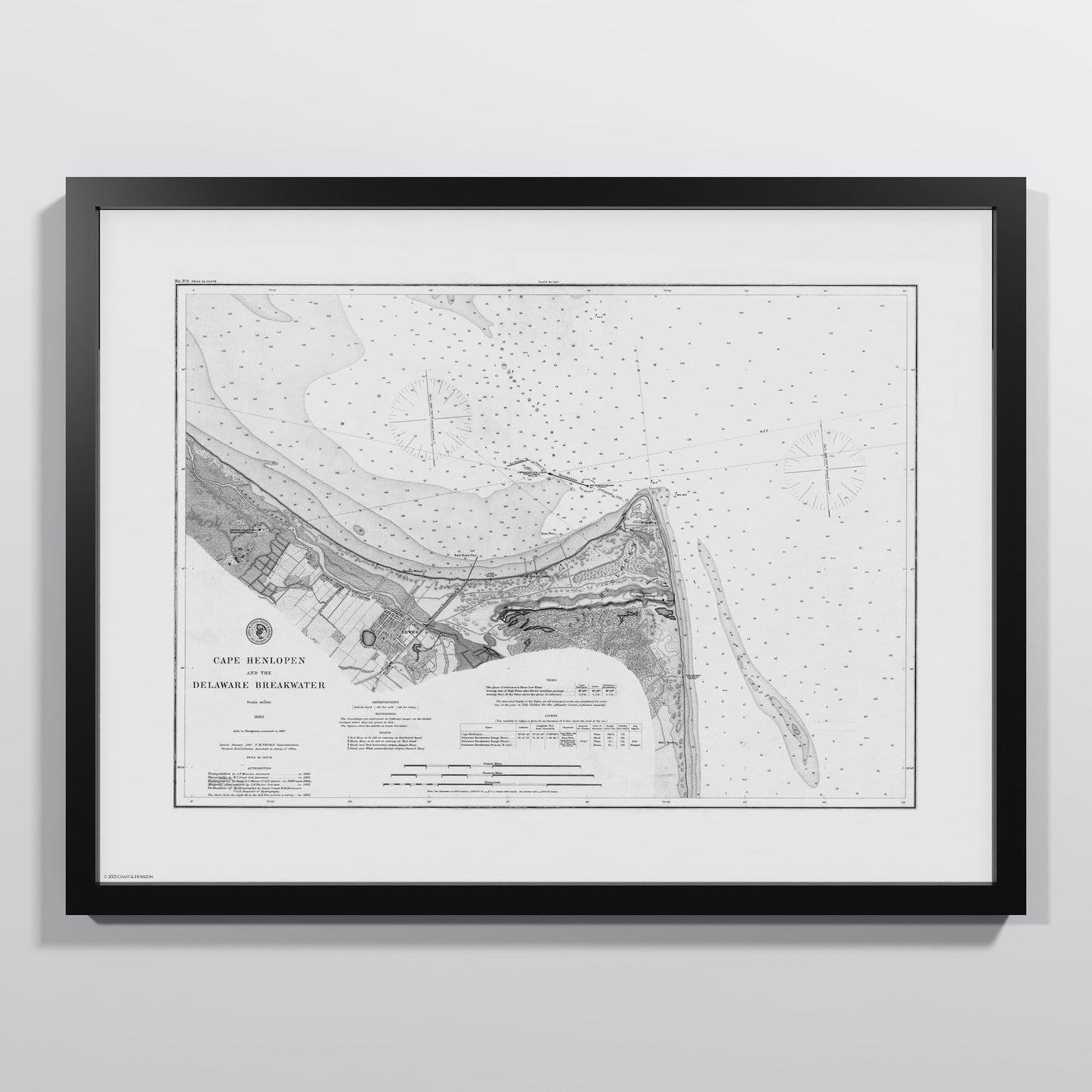 Cape Henlopen & the Delaware Breakwater 1883 - M (45x60 cm / 18x24″) Black Frame