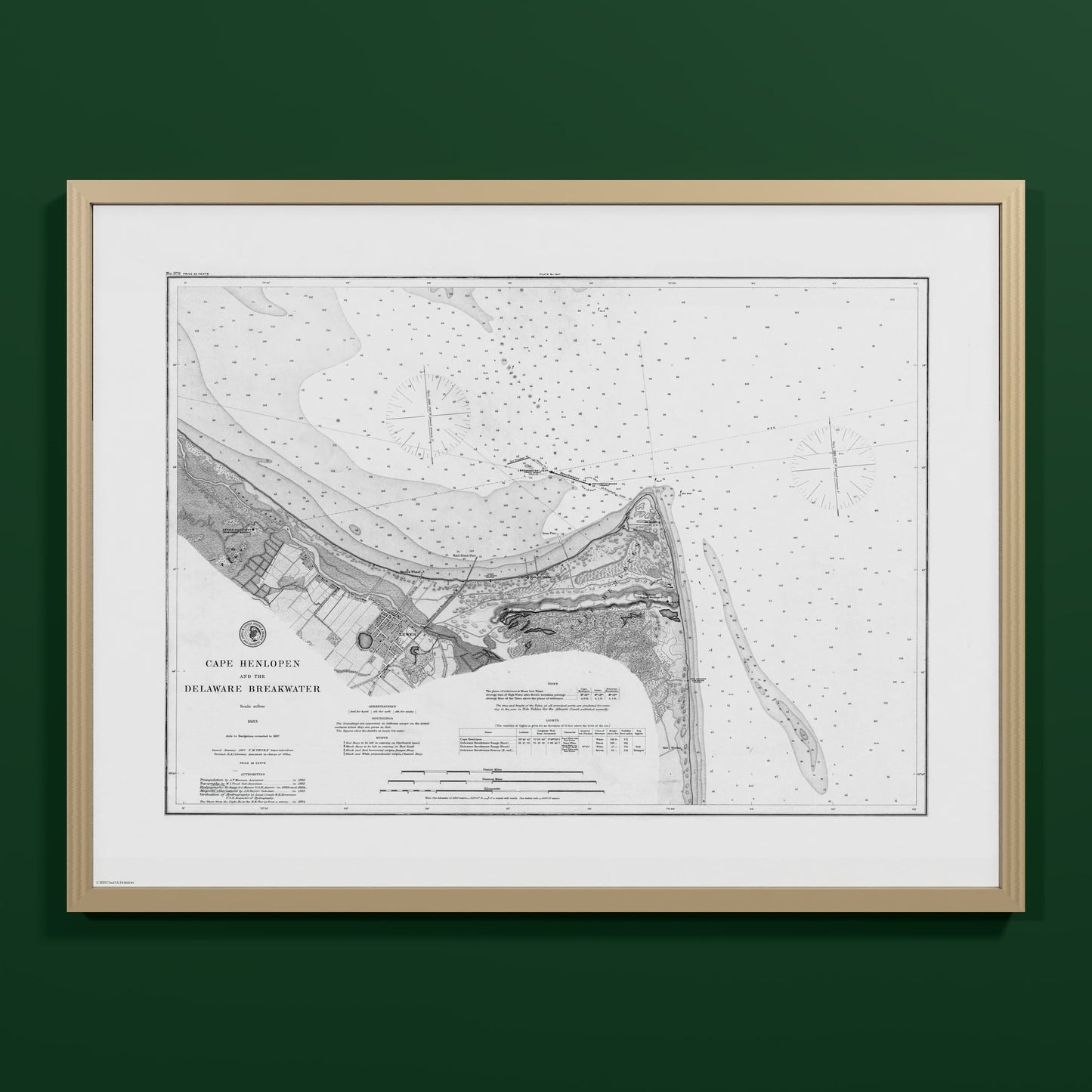 Cape Henlopen & the Delaware Breakwater 1883 - L (60x80 cm / 24x32″) Natural Frame