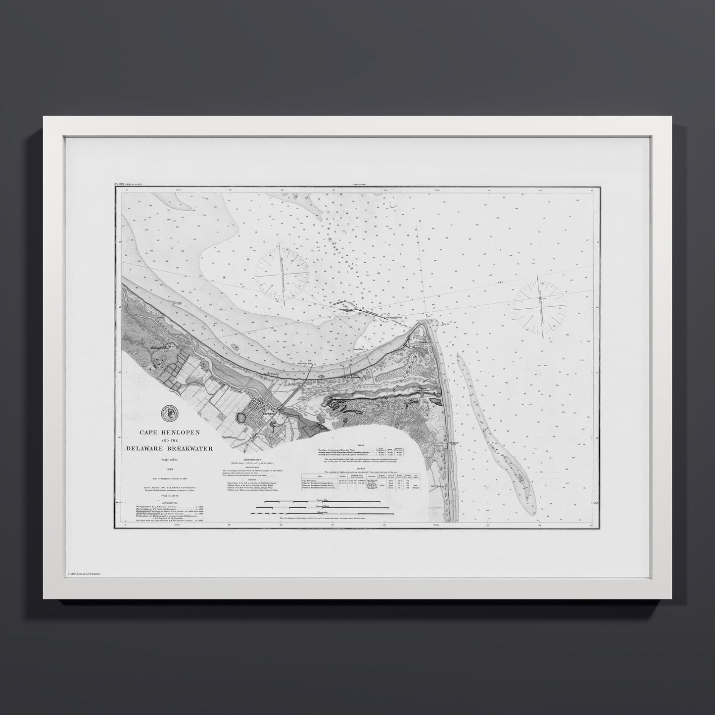 Cape Henlopen & the Delaware Breakwater 1883 - M (45x60 cm / 18x24″) White Frame
