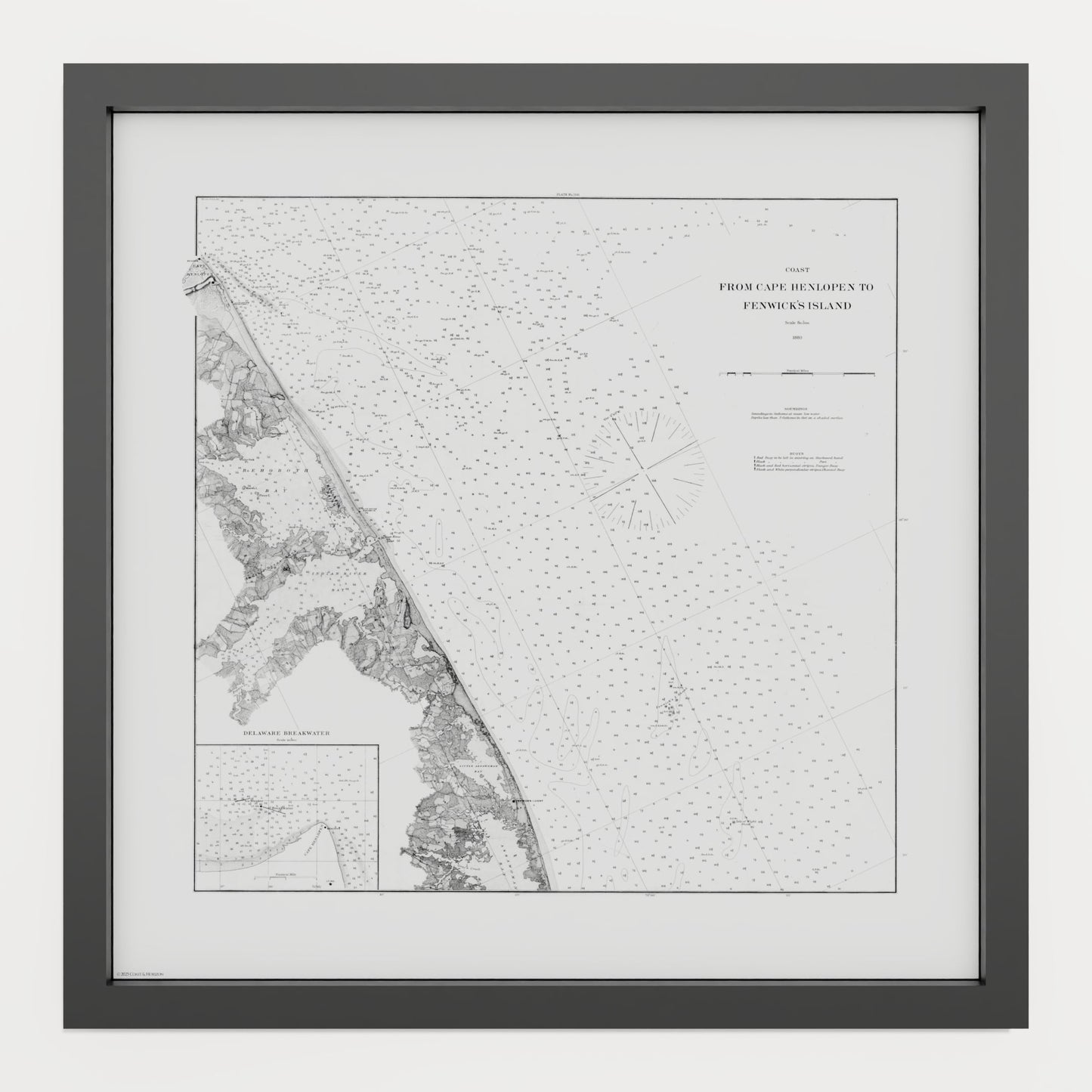 Cape Henlopen to Fenwicks Island 1880 - S (40x40 cm / 16x16″) Black Frame