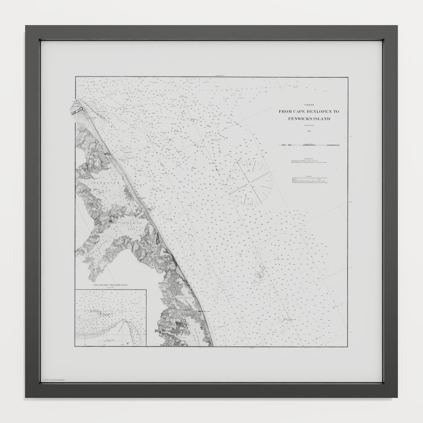 Cape Henlopen to Fenwicks Island 1880 - M (50x50 cm / 20x20″) Black Frame