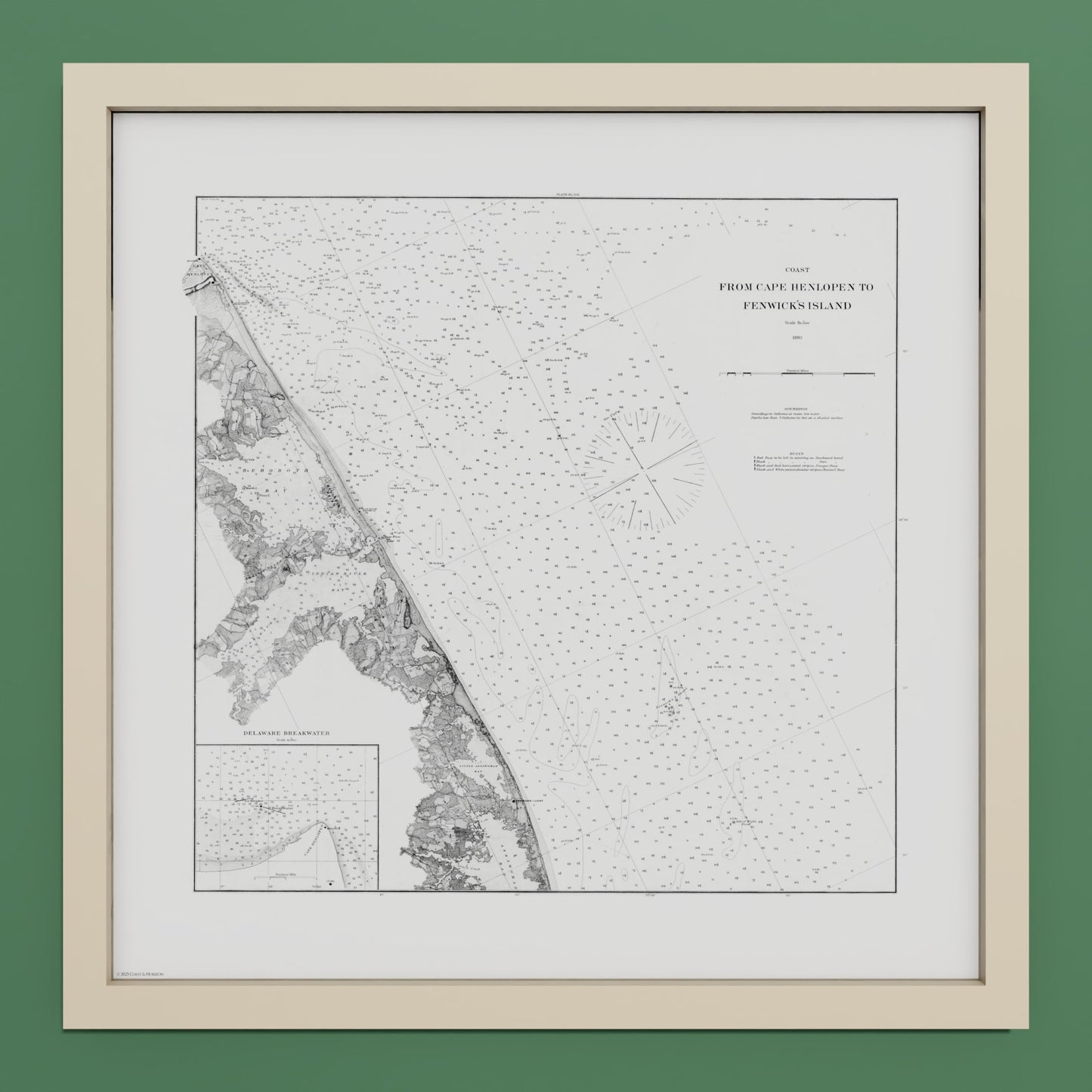 Cape Henlopen to Fenwicks Island 1880 - S (40x40 cm / 16x16″) Natural Frame