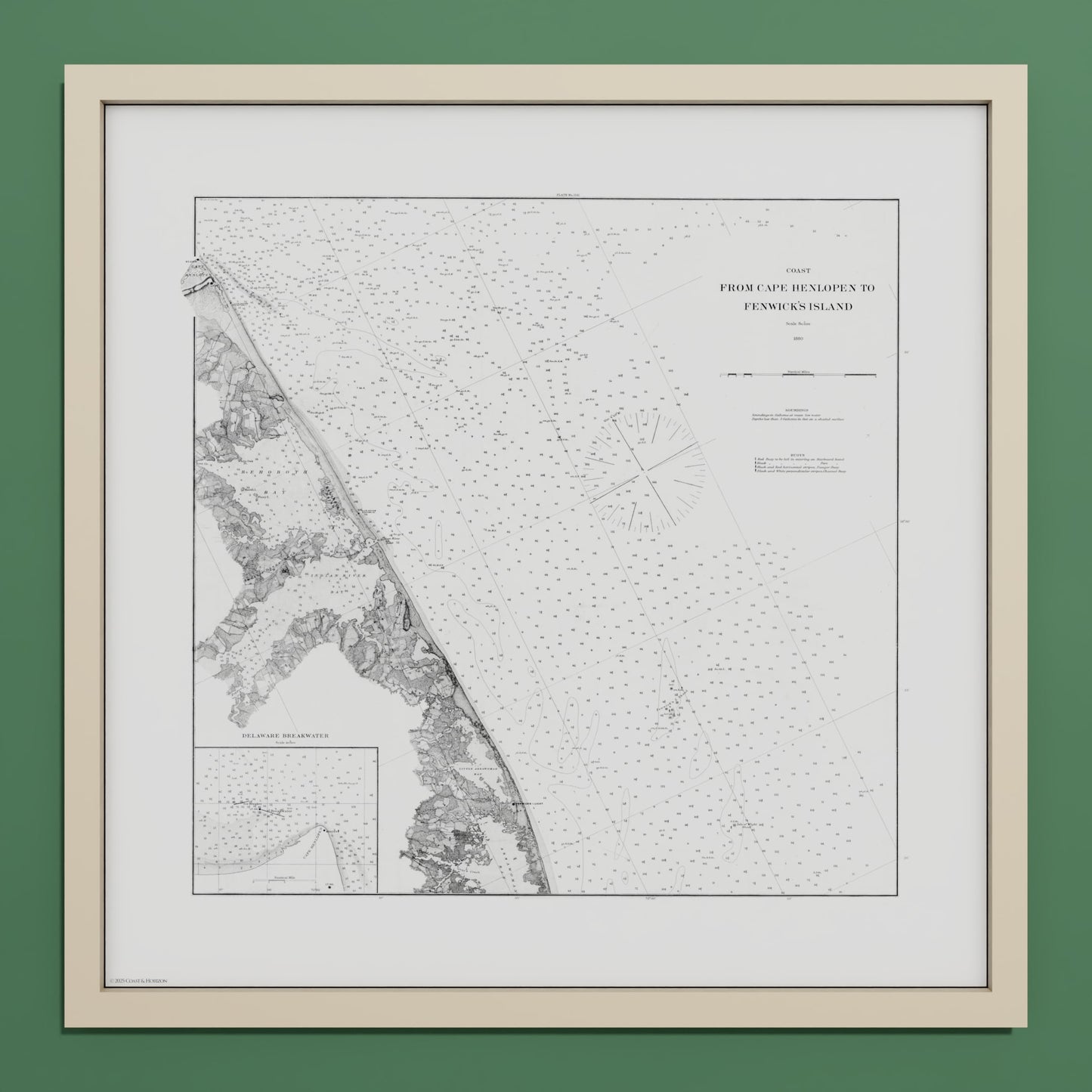Cape Henlopen to Fenwicks Island 1880 - M (50x50 cm / 20x20″) Natural Frame