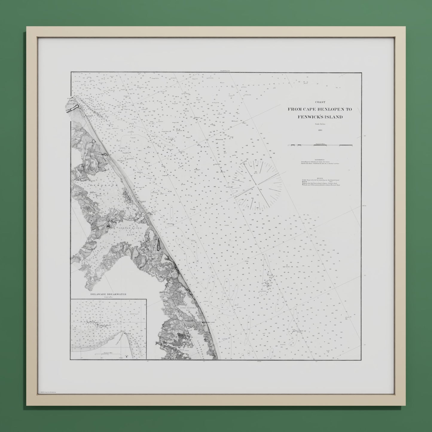 Cape Henlopen to Fenwicks Island 1880 - L (70x70 cm / 28x28″) Natural Frame