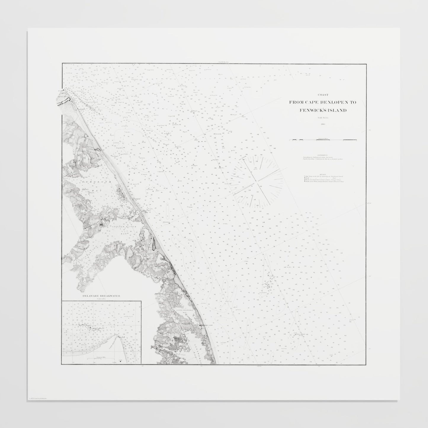 Cape Henlopen to Fenwicks Island 1880 - L (70x70 cm / 28x28″) Print Only