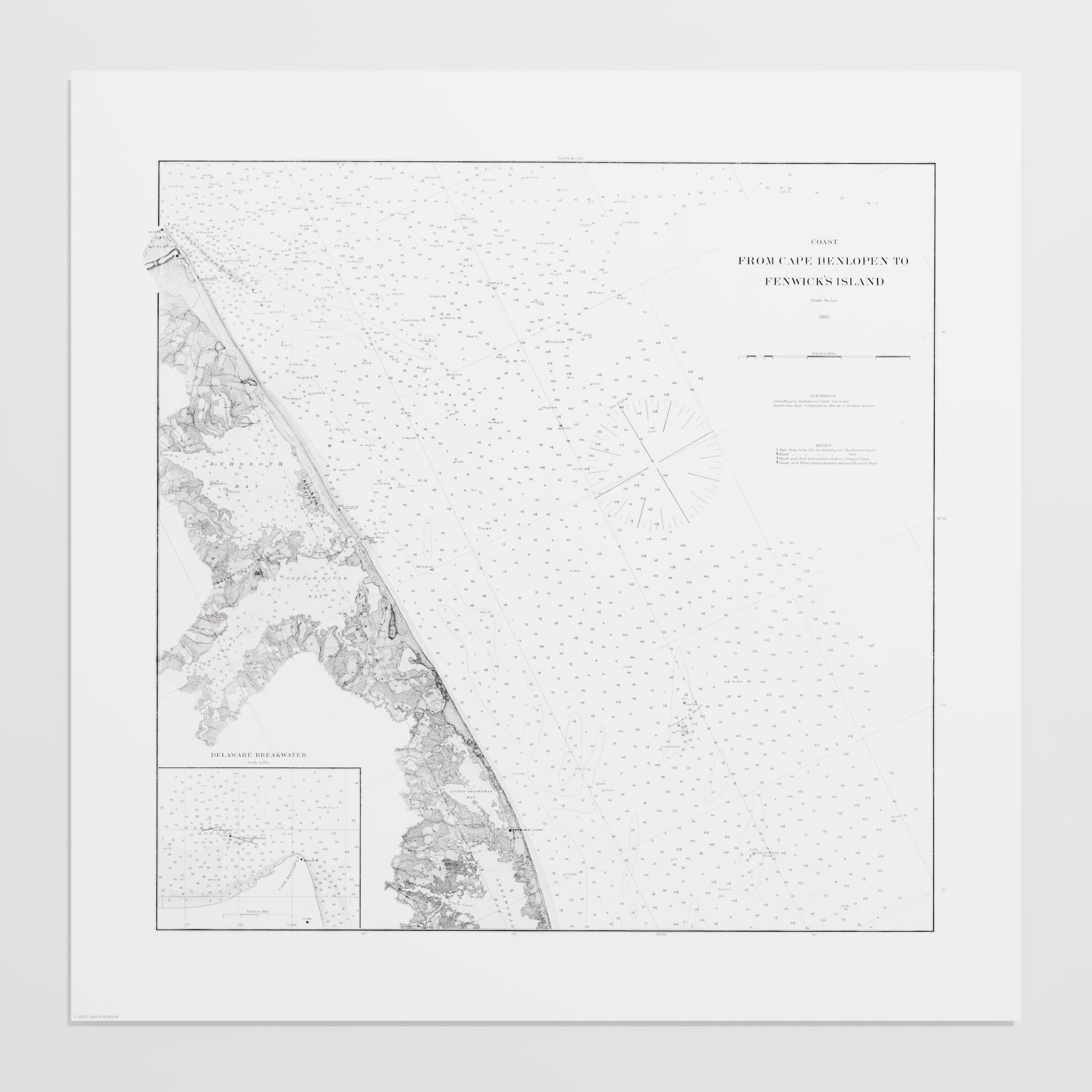 Cape Henlopen to Fenwicks Island 1880 - L (70x70 cm / 28x28″) Print Only