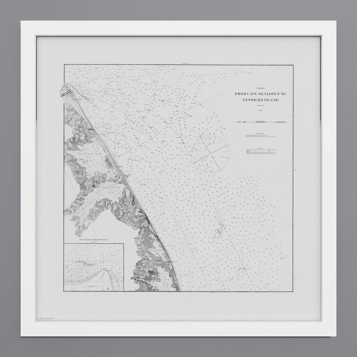 Cape Henlopen to Fenwicks Island 1880 - S (40x40 cm / 16x16″) White Frame